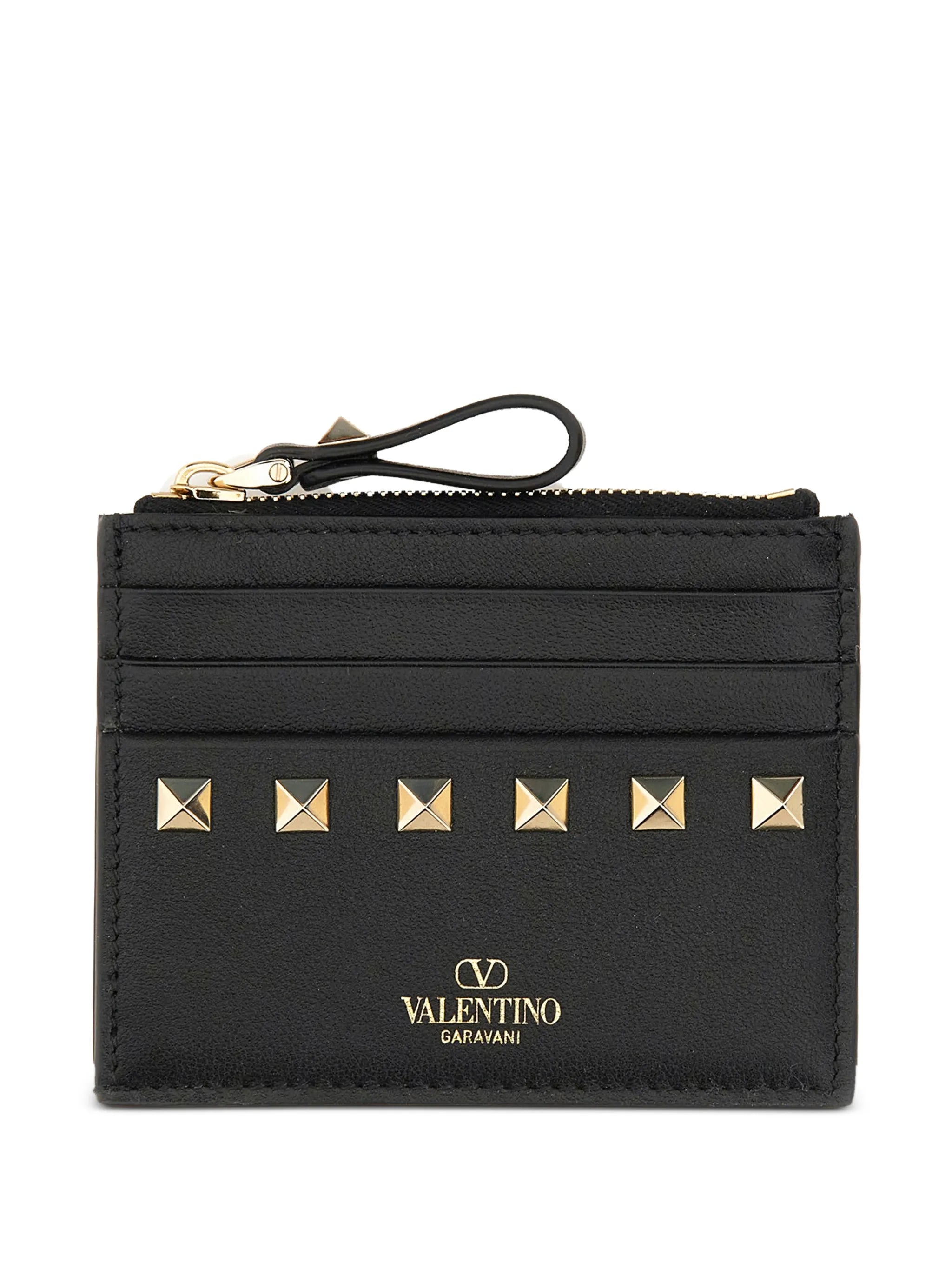 Rockstud zipped leather card holder
