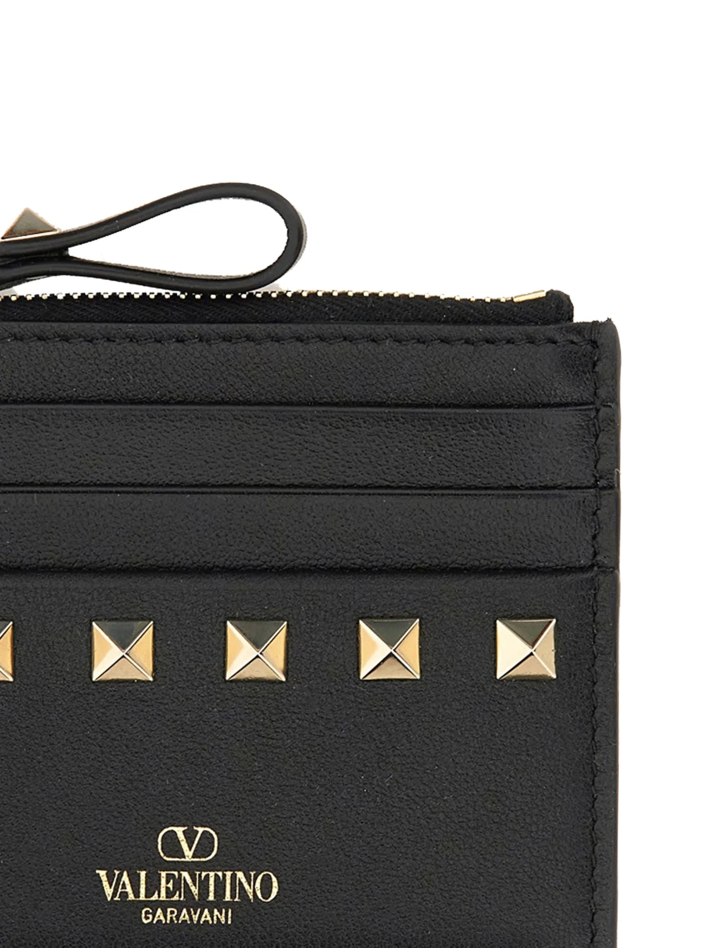 Rockstud zipped leather card holder