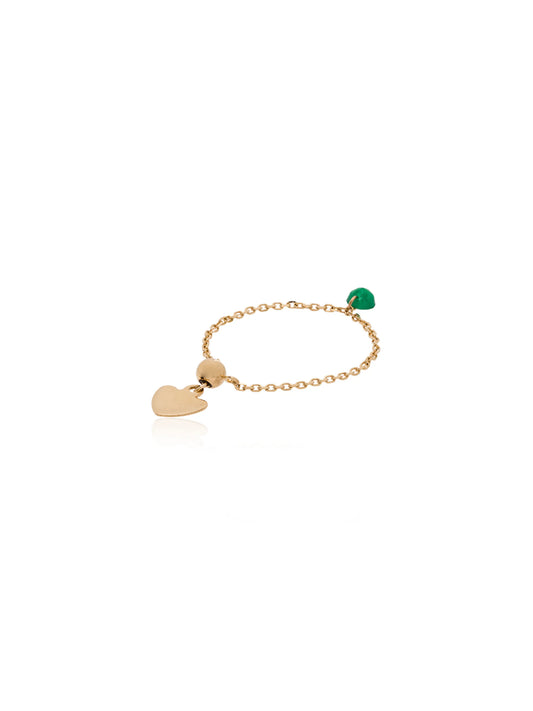 18kt gold emerald-pendant chain ring
