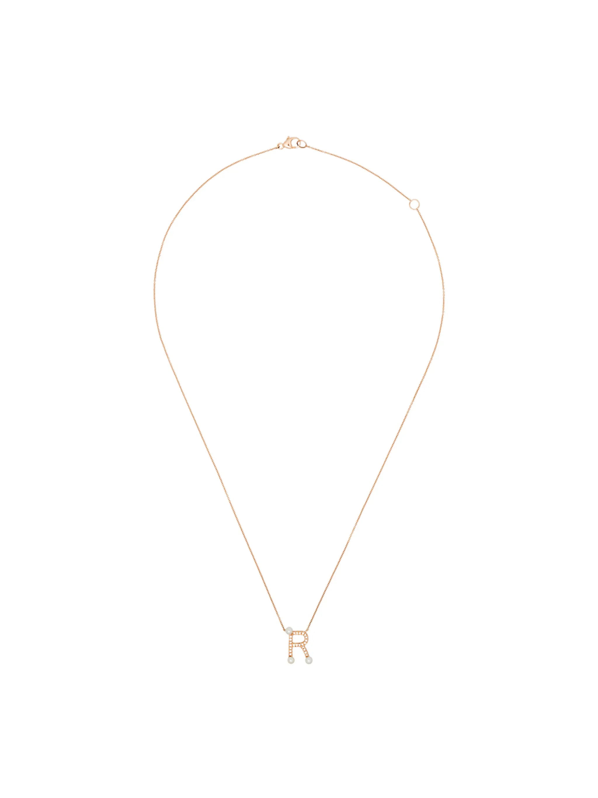 R initial diamond pearl necklace