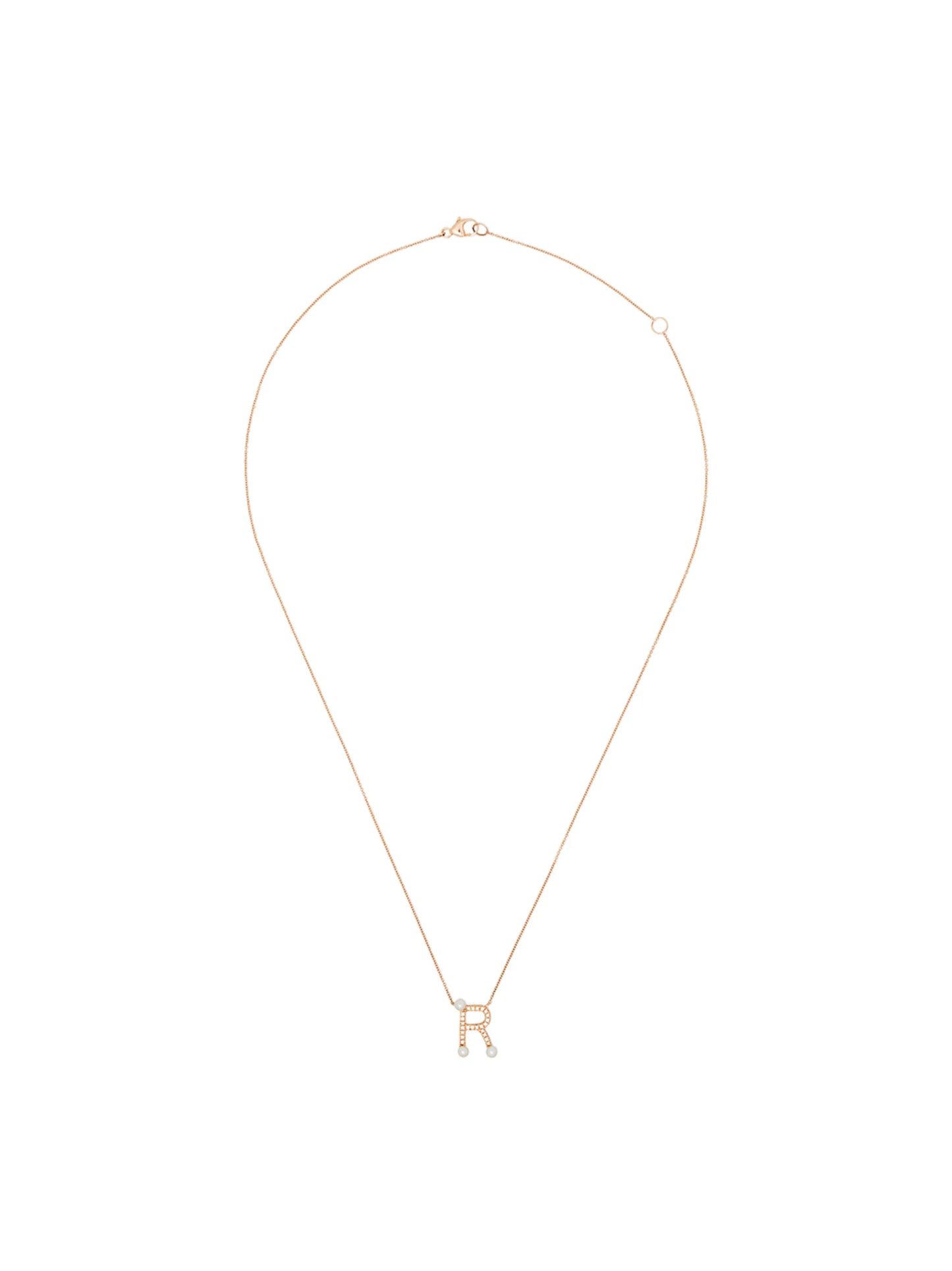 R initial diamond pearl necklace