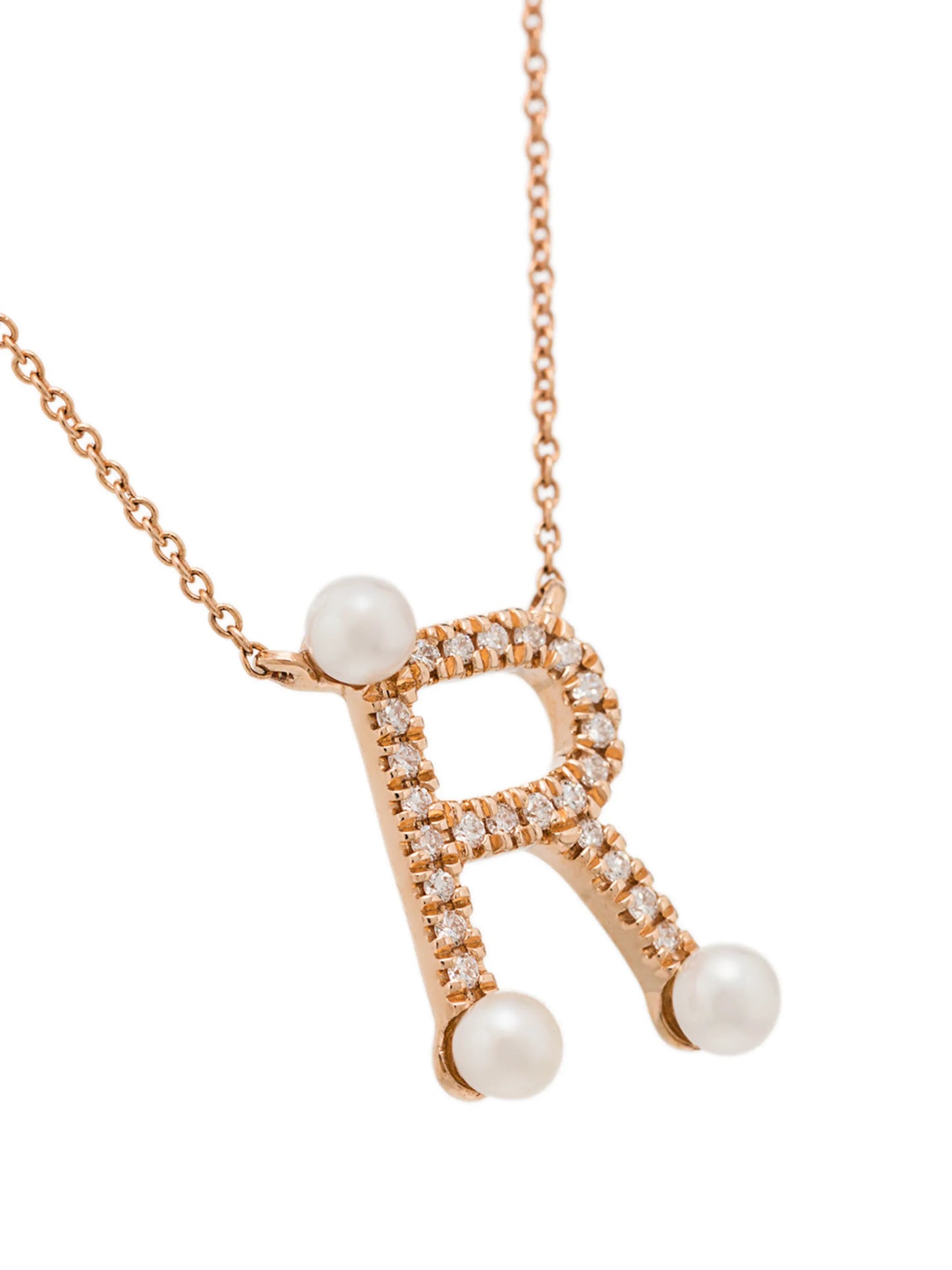 R initial diamond pearl necklace