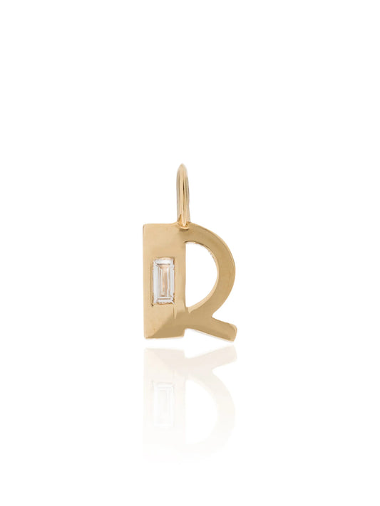 18kt yellow gold R initial diamond charm