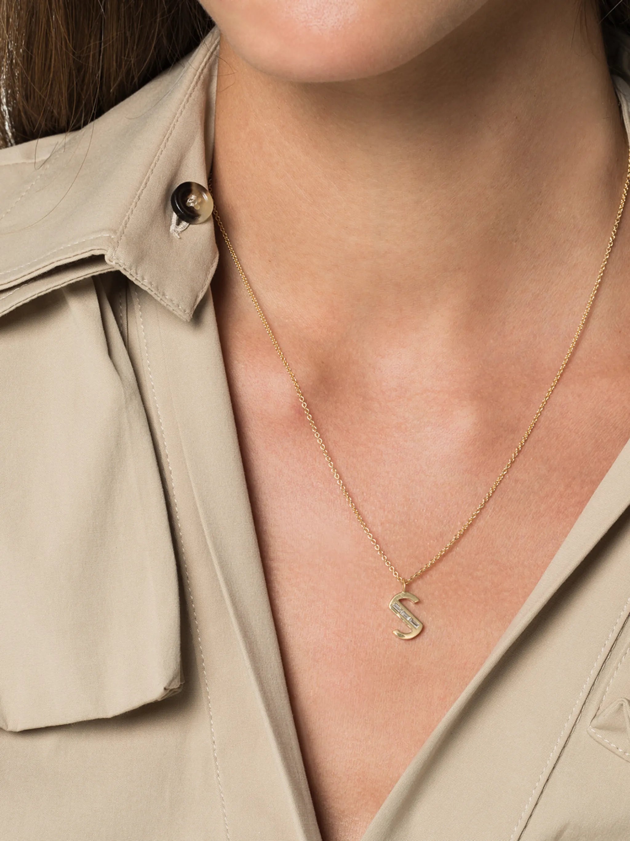 18kt yellow gold large S initial diamond charm