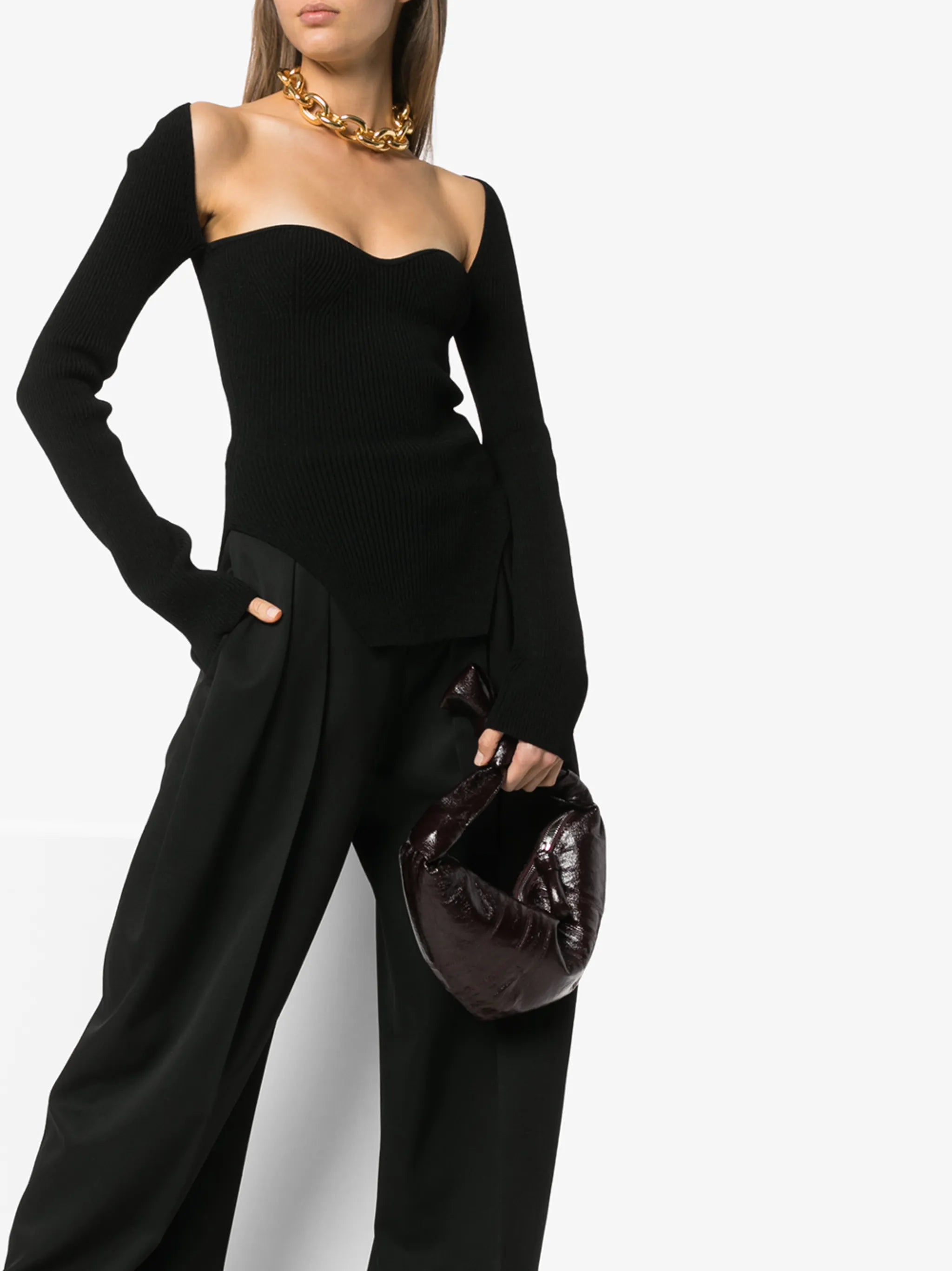 Maddy ribbed sweetheart neckline top