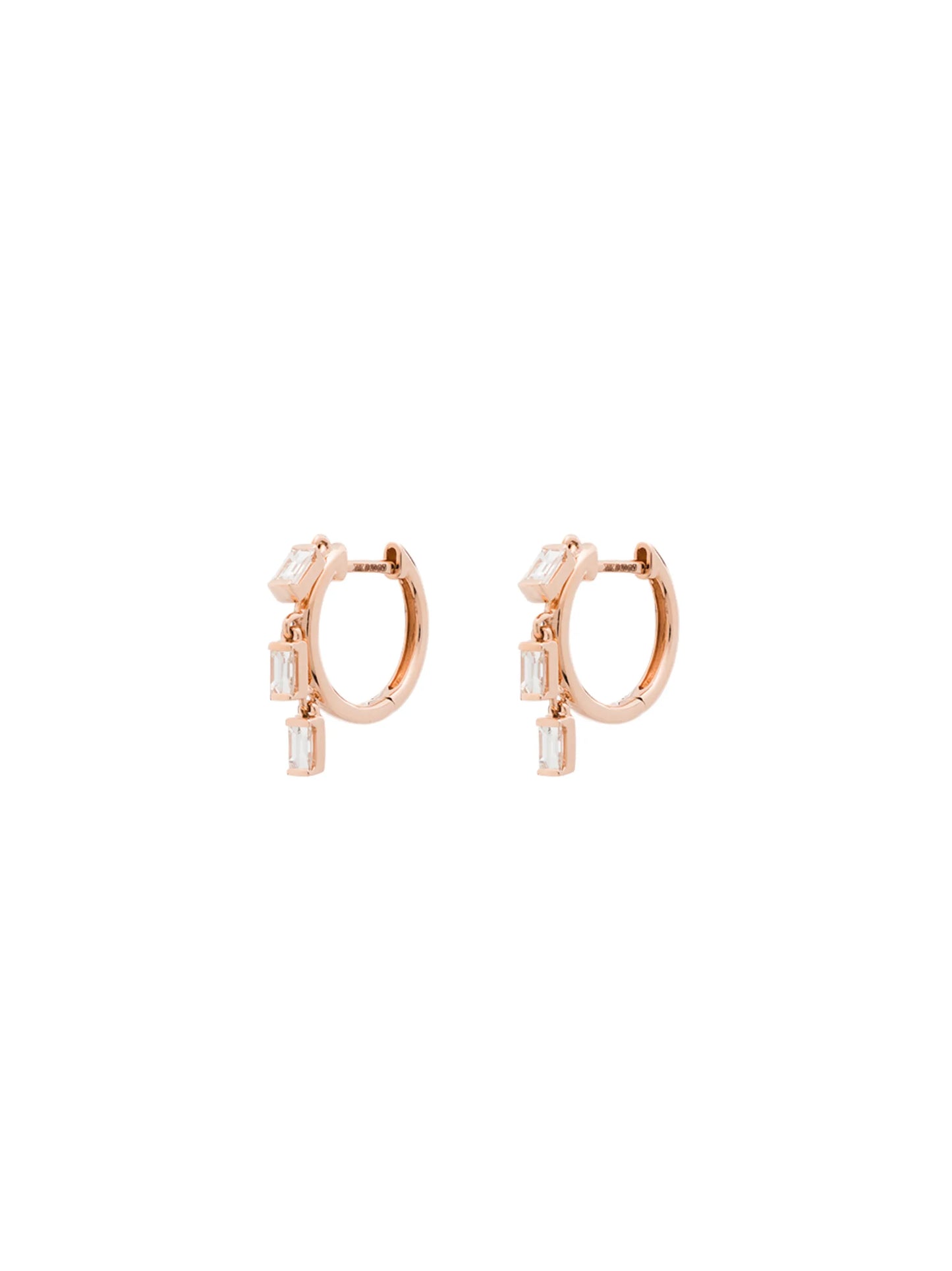 18kt rose gold baguette diamond hoop earrings