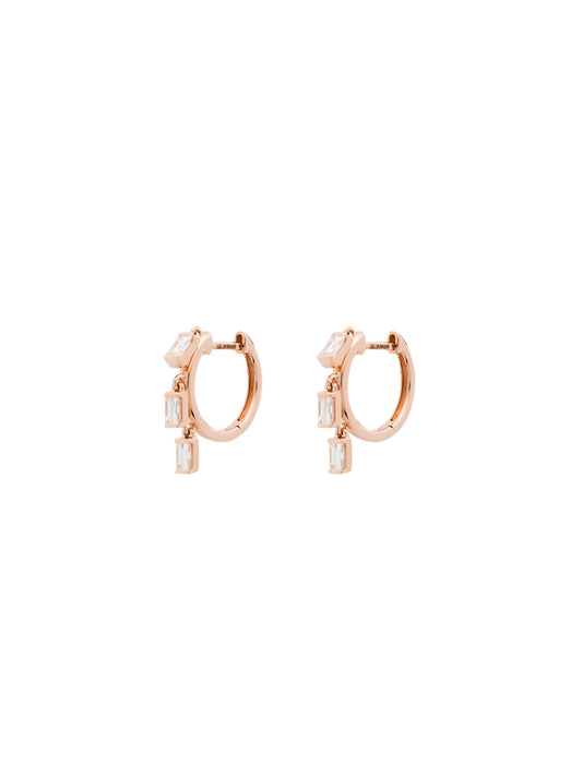 18kt rose gold baguette diamond hoop earrings
