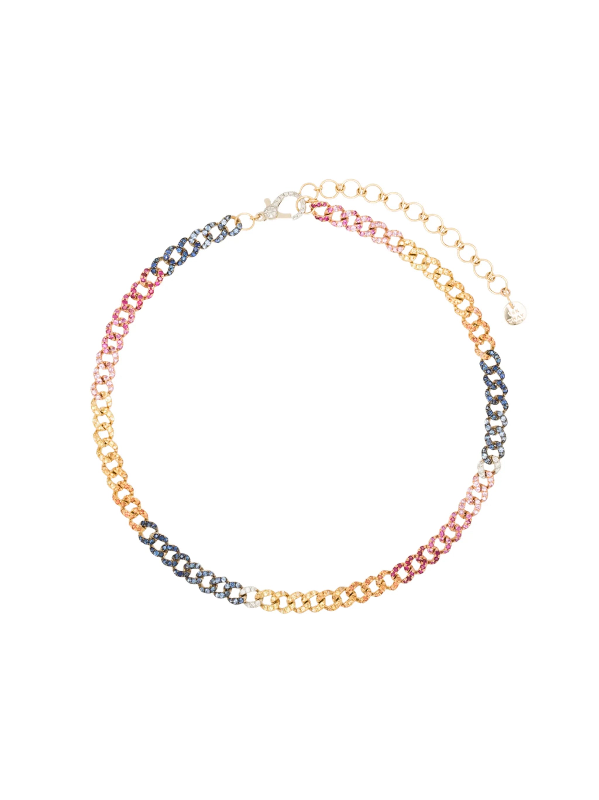 18kt yellow gold Rainbow crystal link chain choker