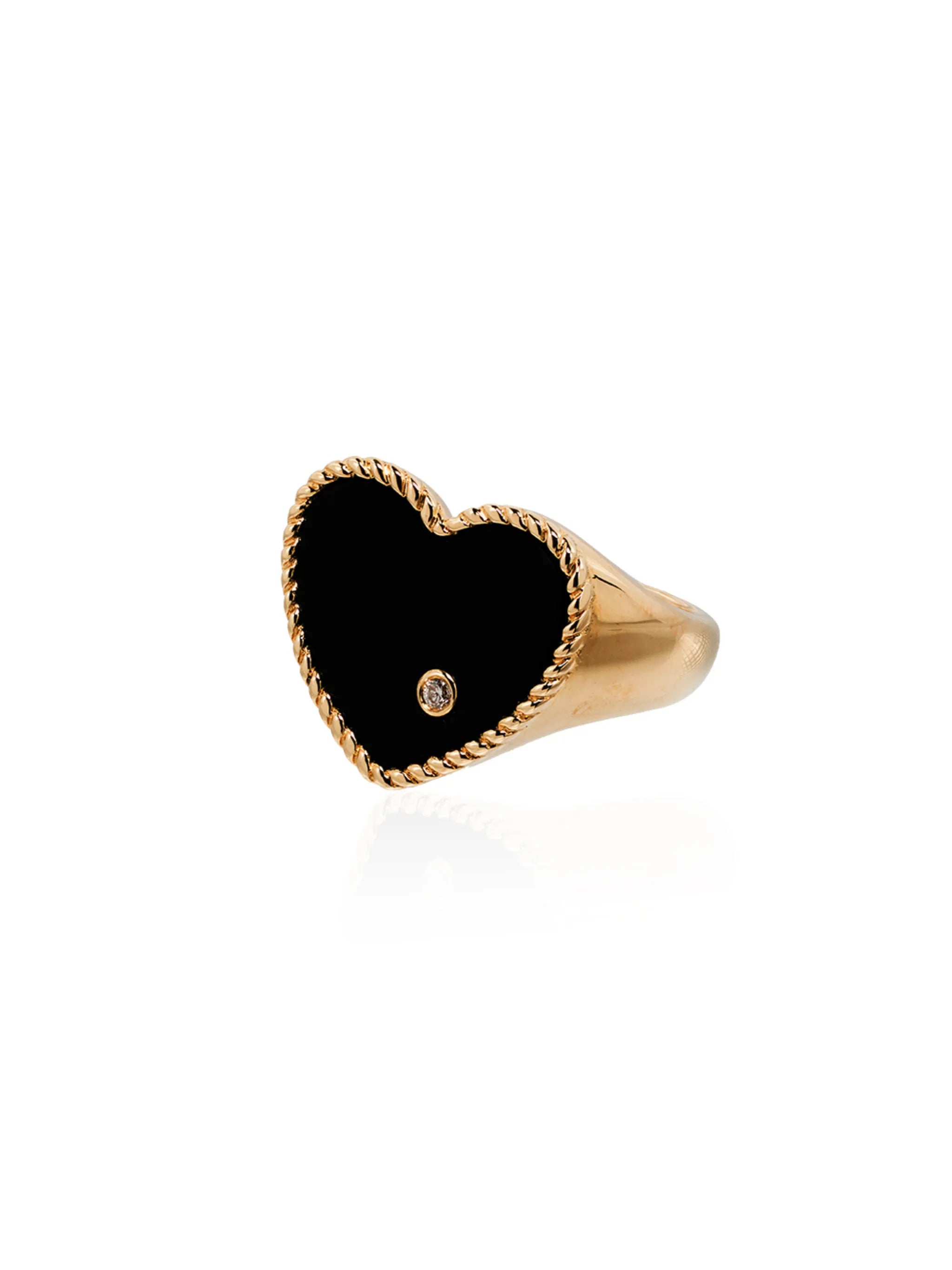 yellow gold onyx heart signet ring