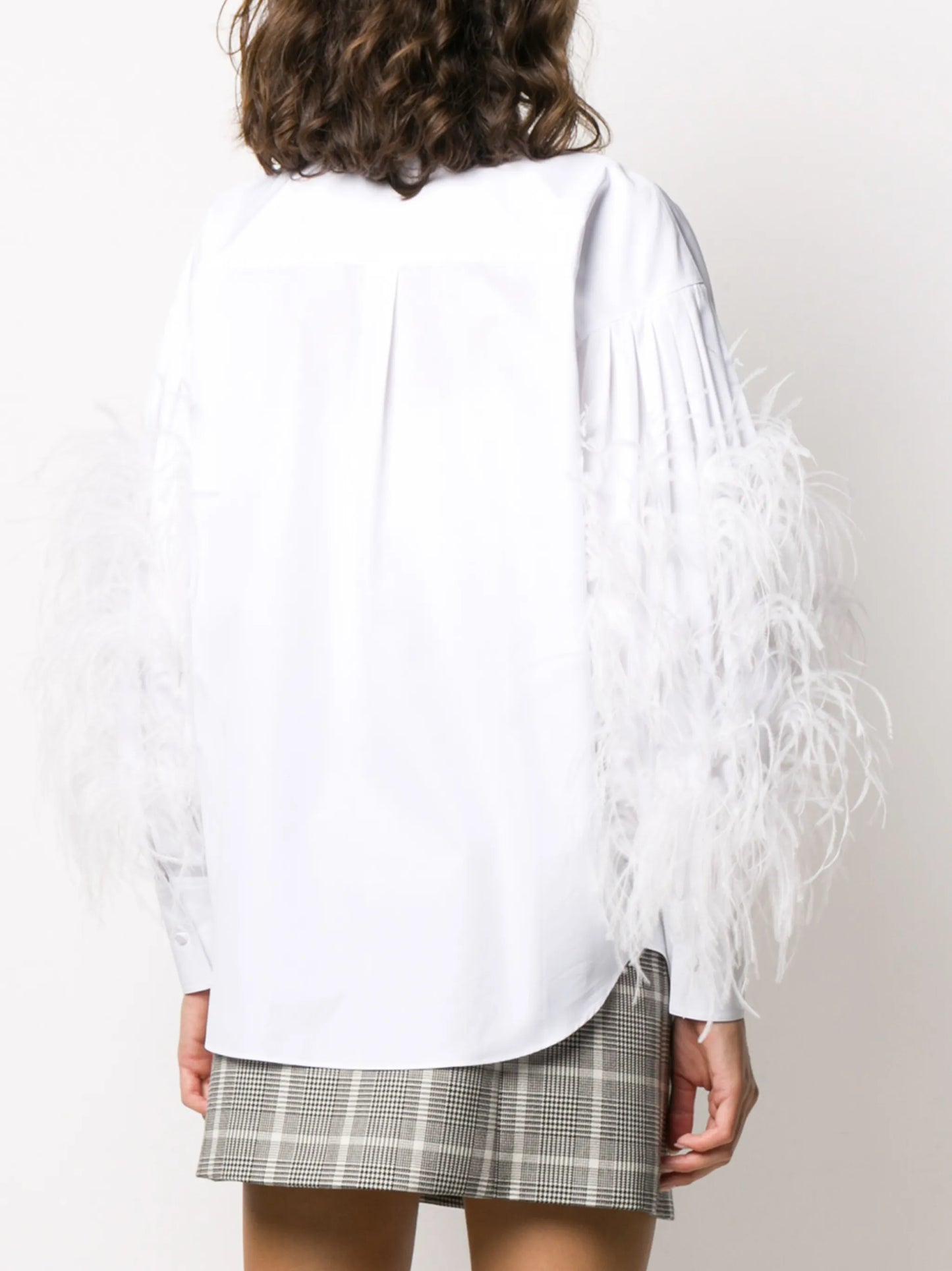 feather-embellished buttoned shirt