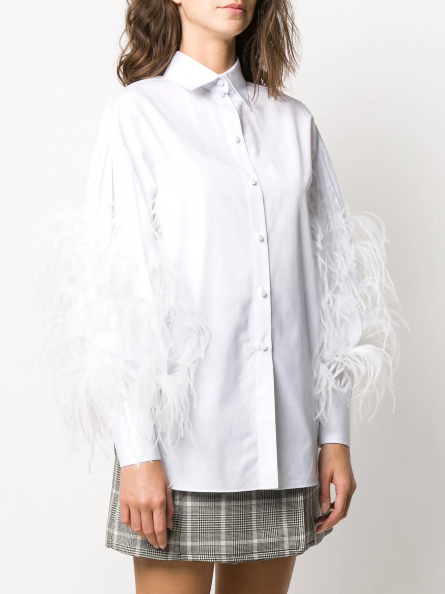 feather-embellished buttoned shirt