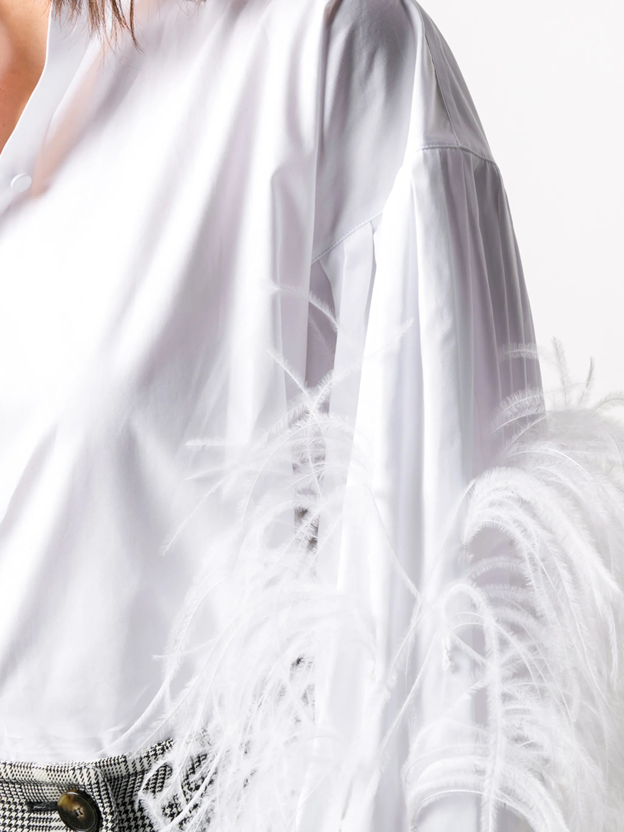 feather-embellished buttoned shirt