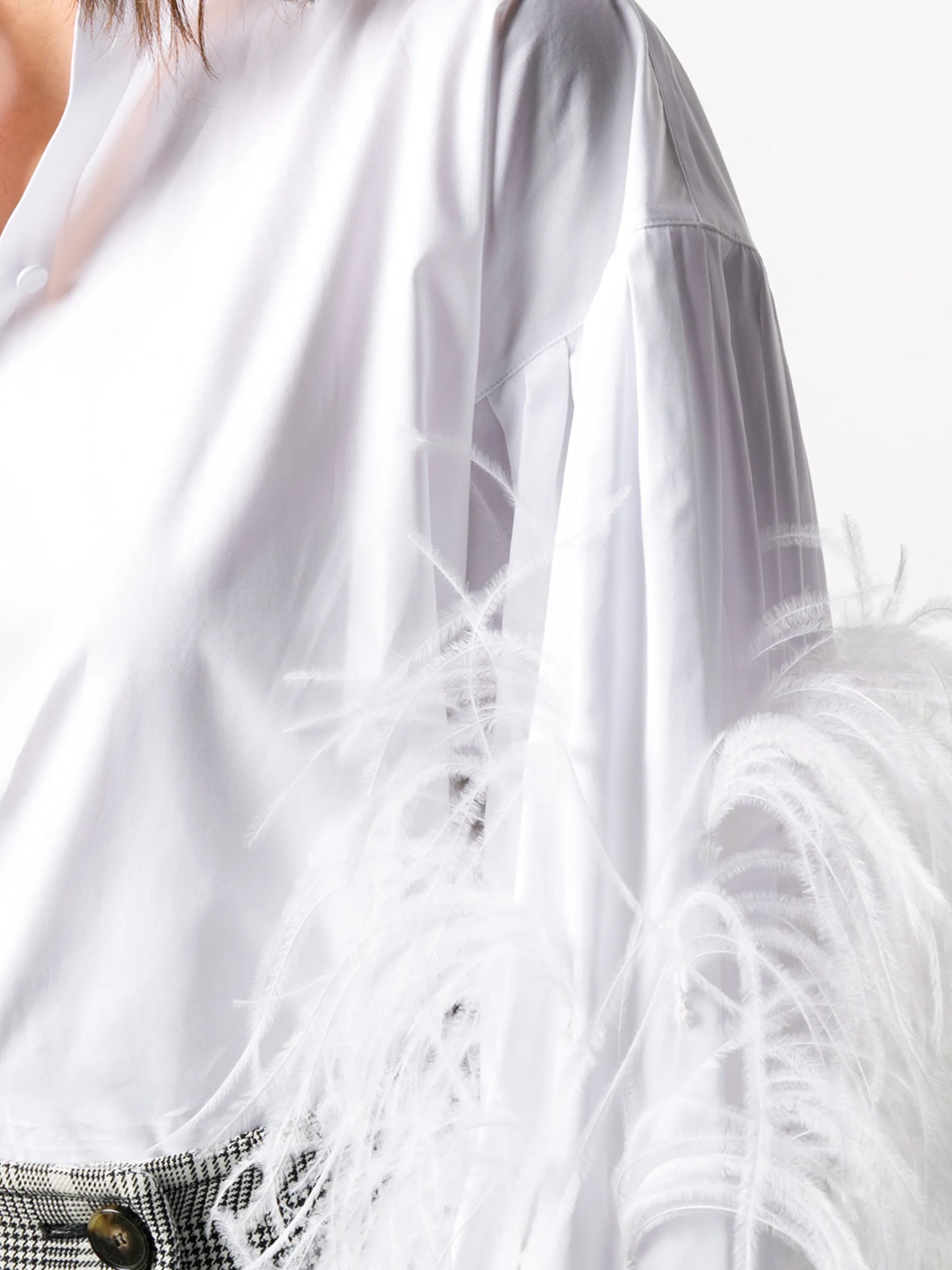 feather-embellished buttoned shirt