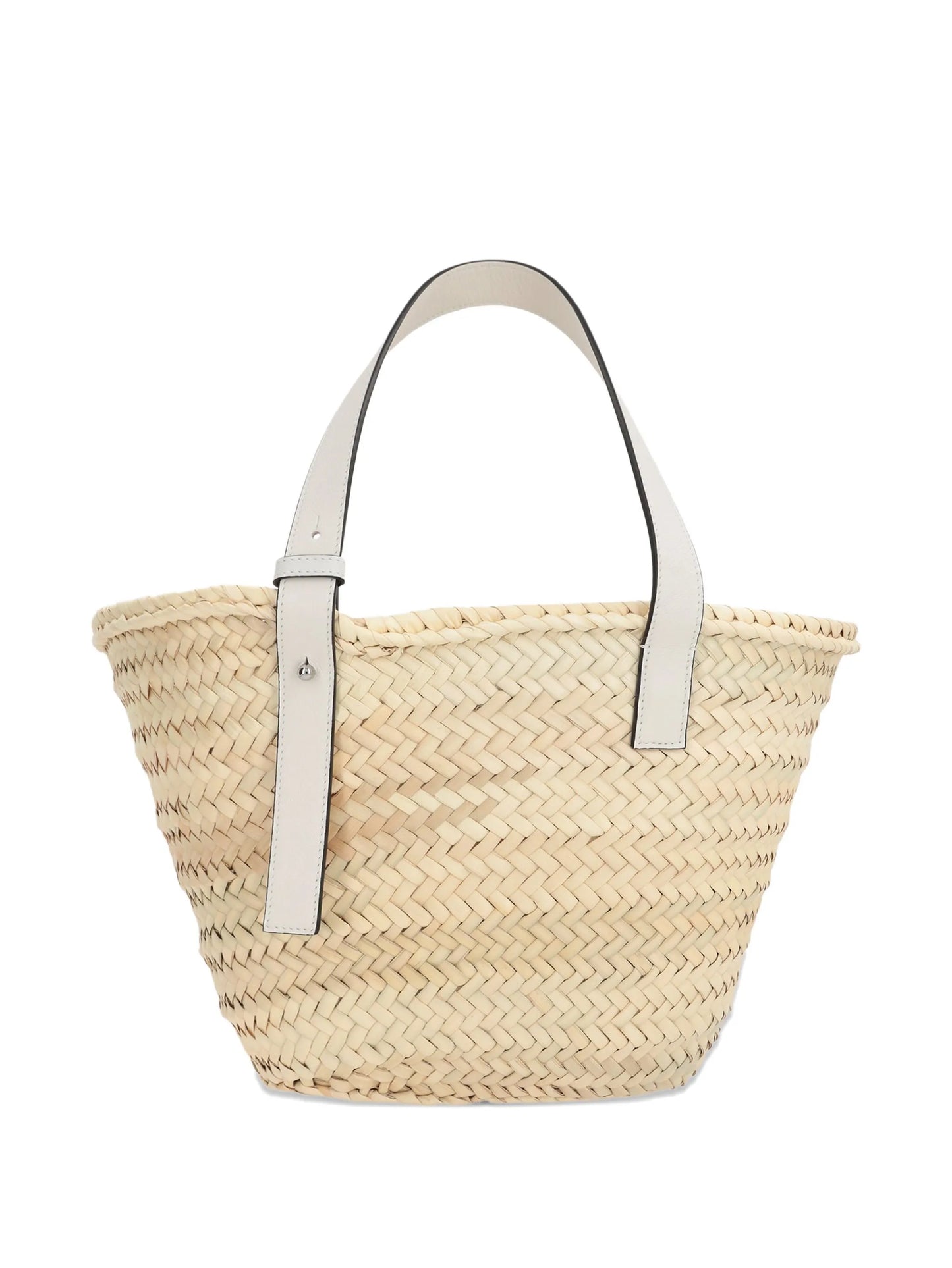 leather-trimmed raffia tote bag
