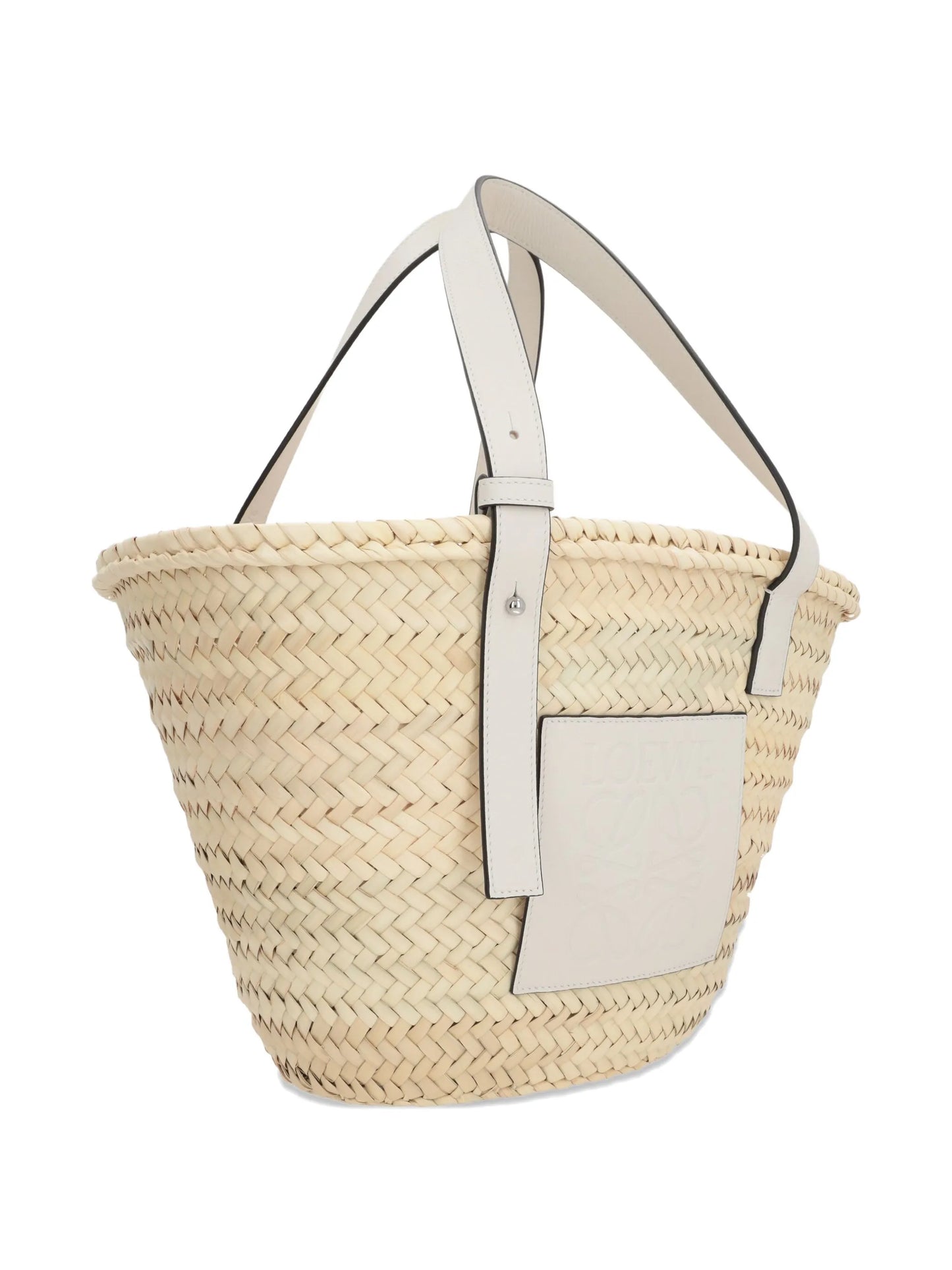 leather-trimmed raffia tote bag