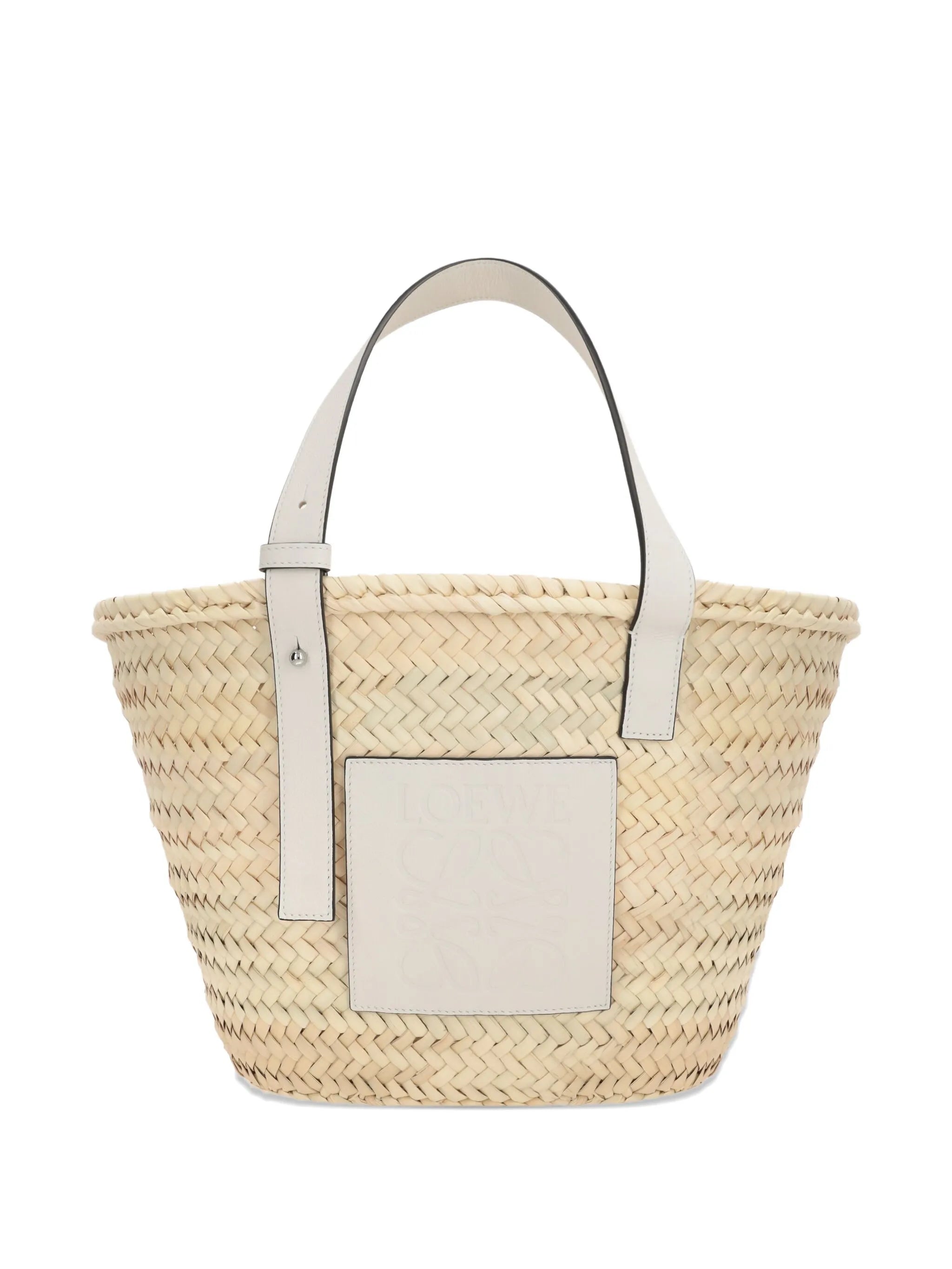 leather-trimmed raffia tote bag