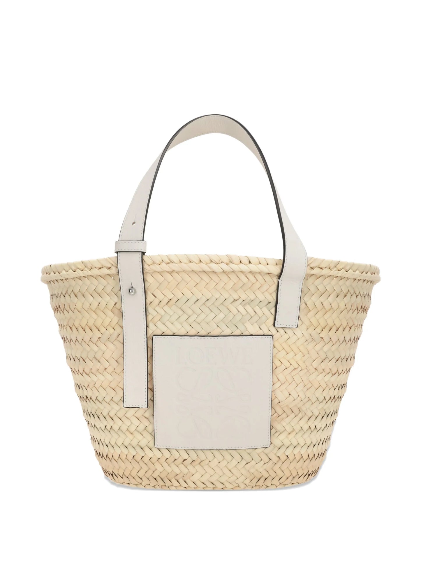 leather-trimmed raffia tote bag