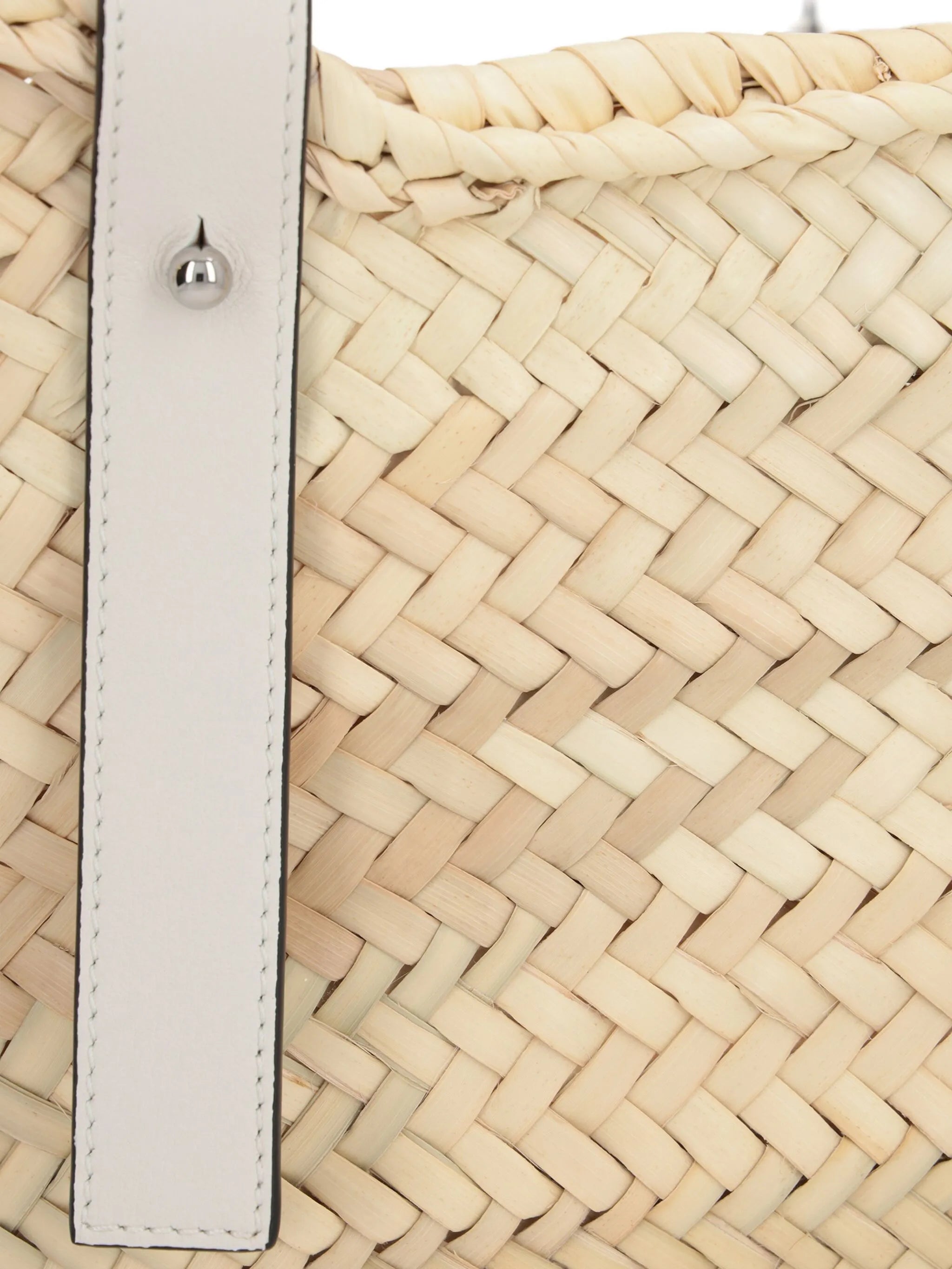 leather-trimmed raffia tote bag