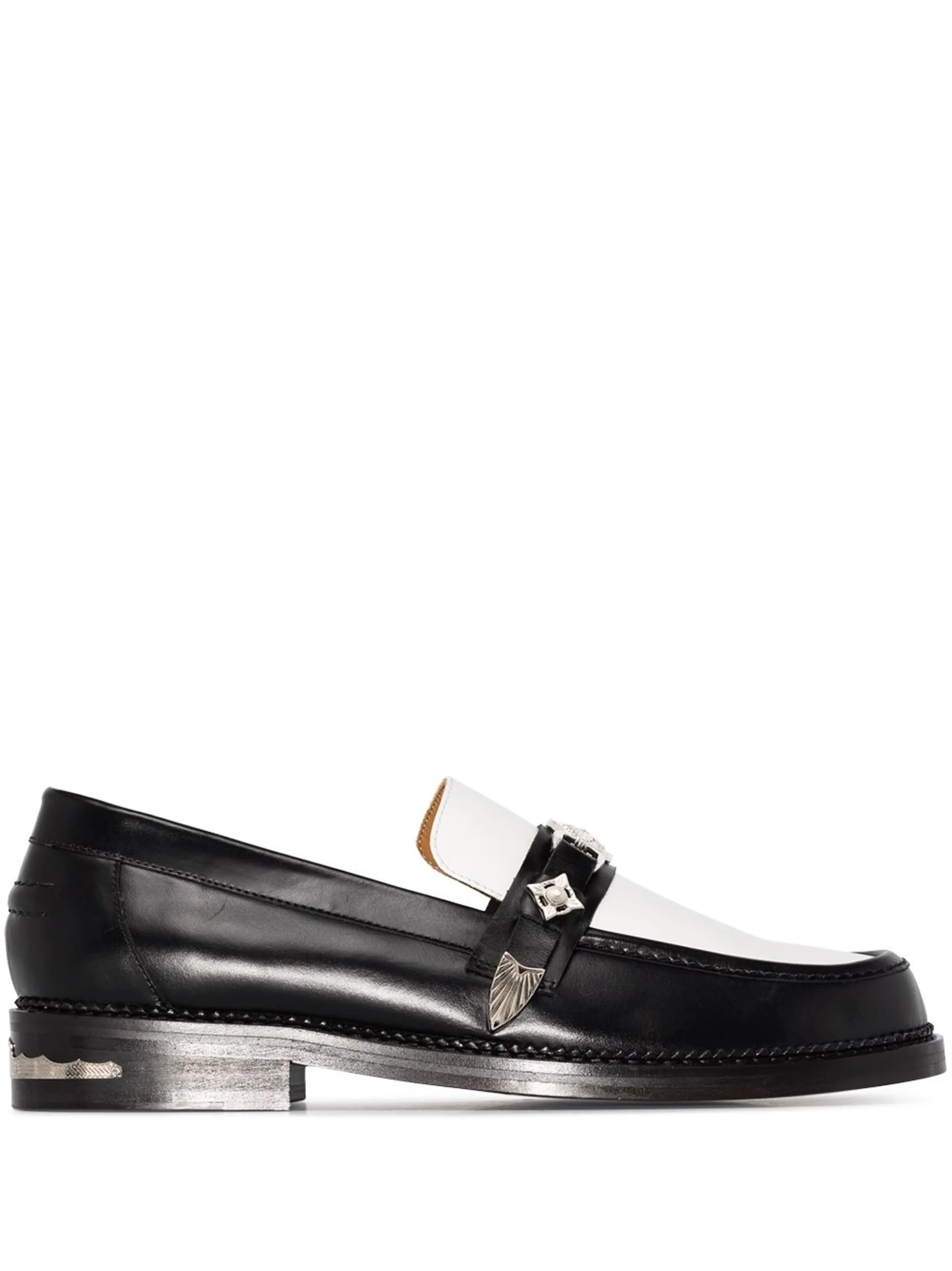 two-tone buckled loafers