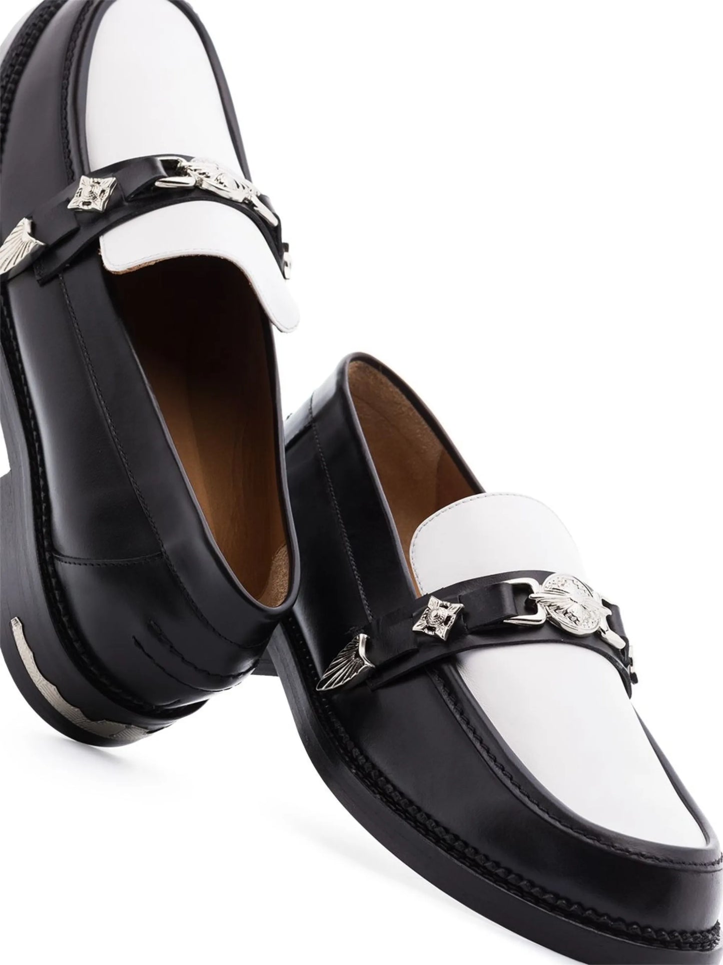 two-tone buckled loafers