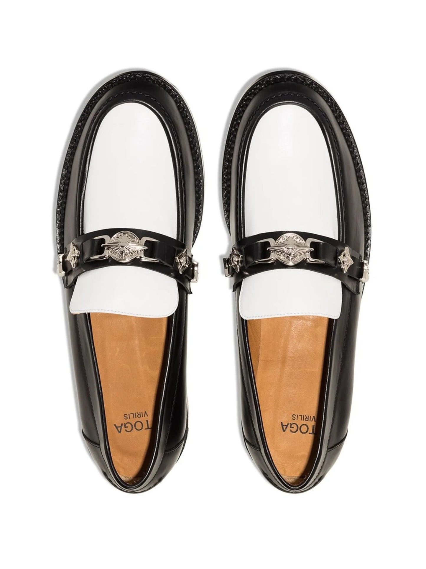 two-tone buckled loafers