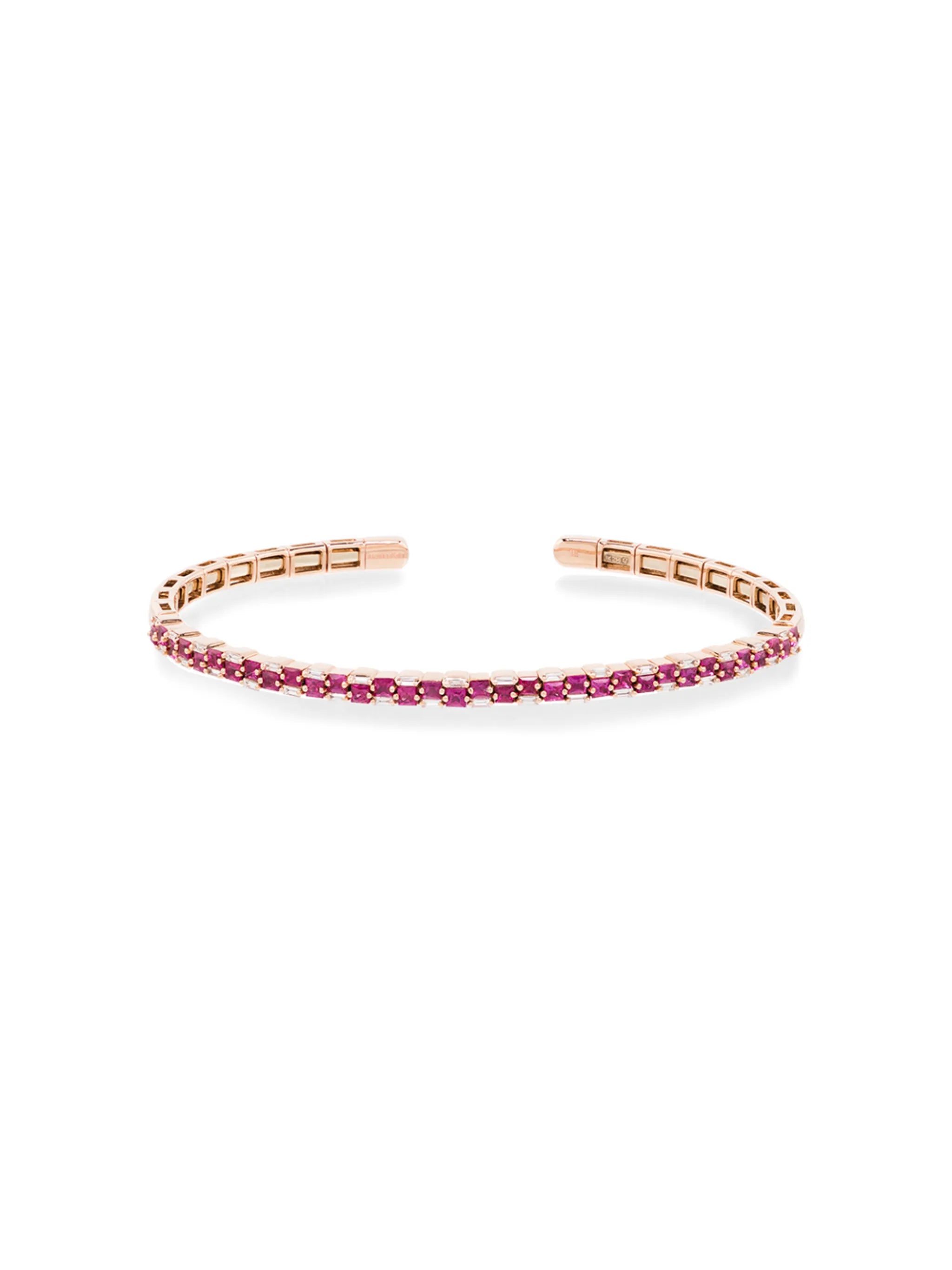 18kt rose gold baguette ruby and diamond bracelet