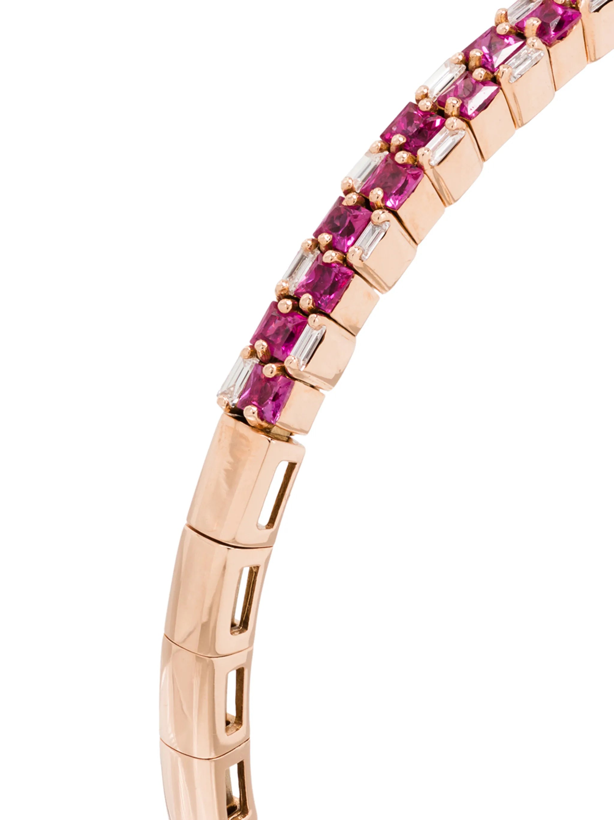 18kt rose gold baguette ruby and diamond bracelet