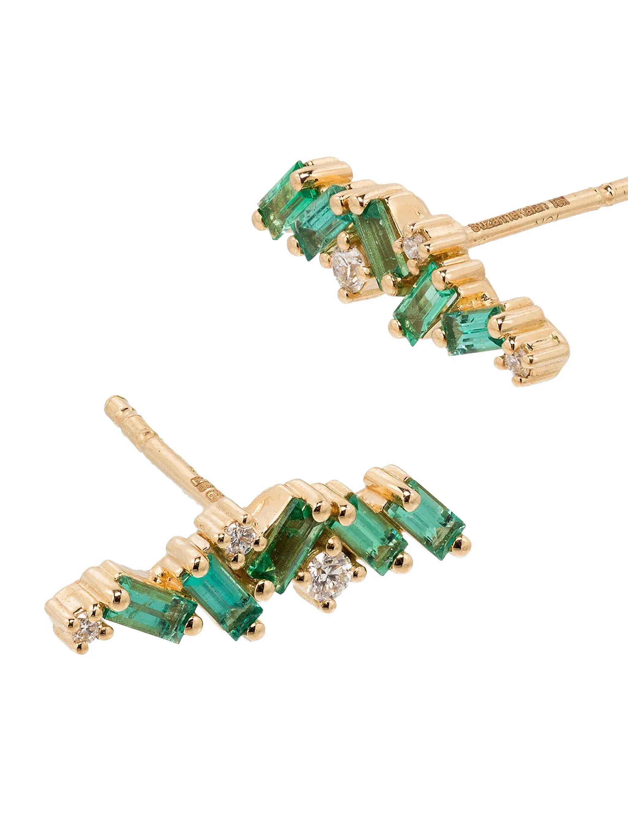 18kt yellow gold emerald and diamond stud earrings