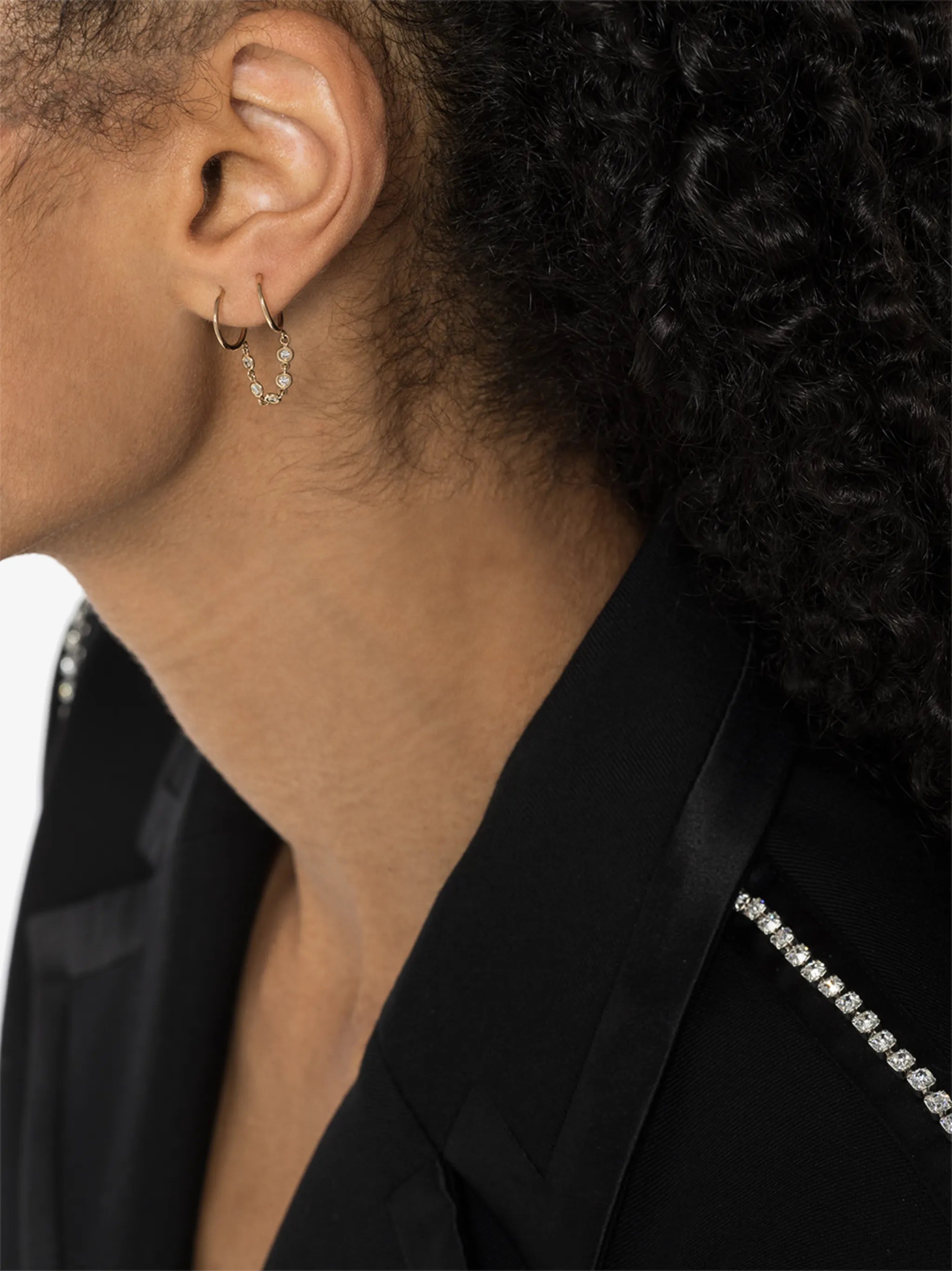 14kt gold diamond double-hoop earring