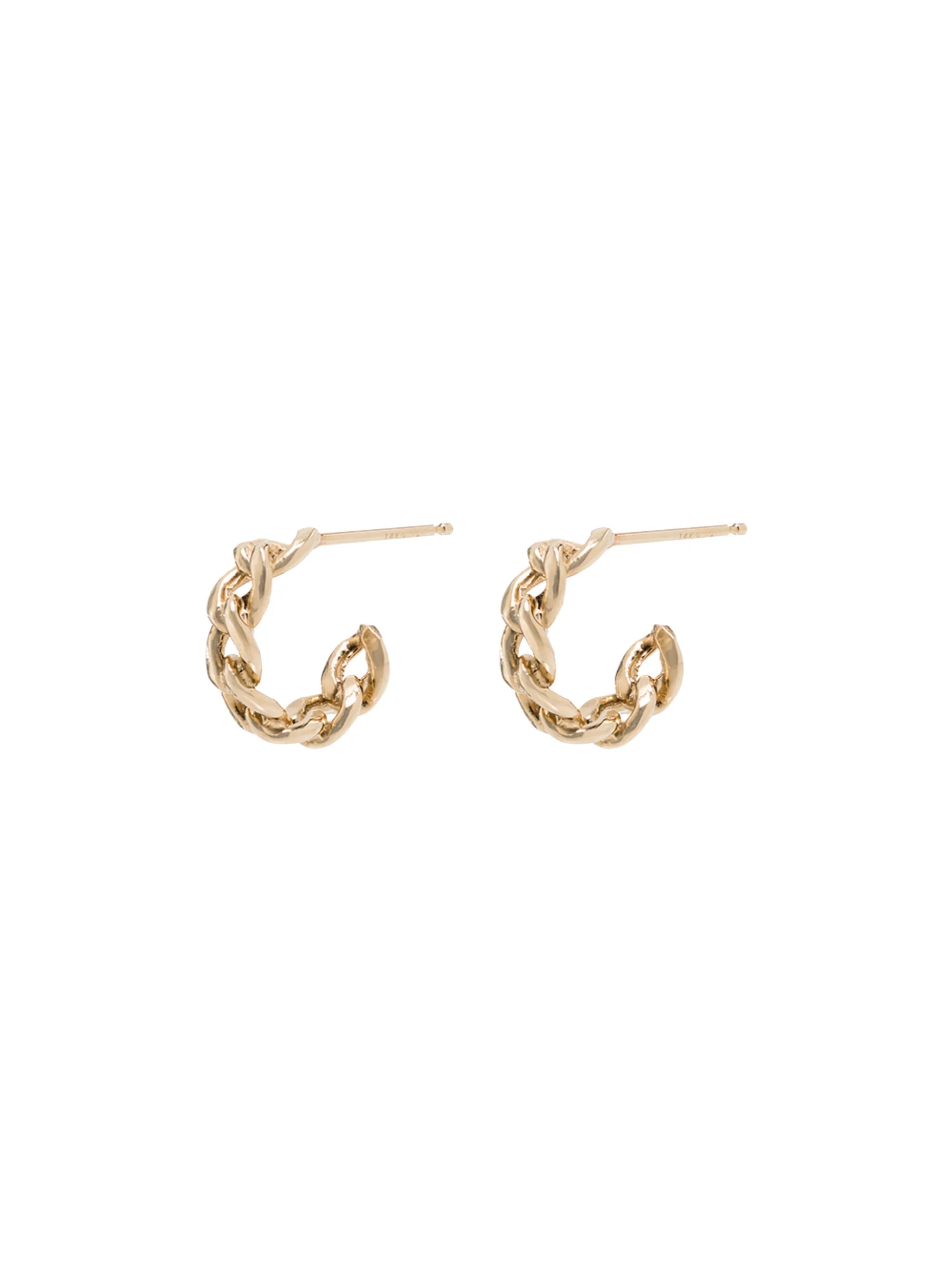 14kt gold medium chain huggie hoop earrings