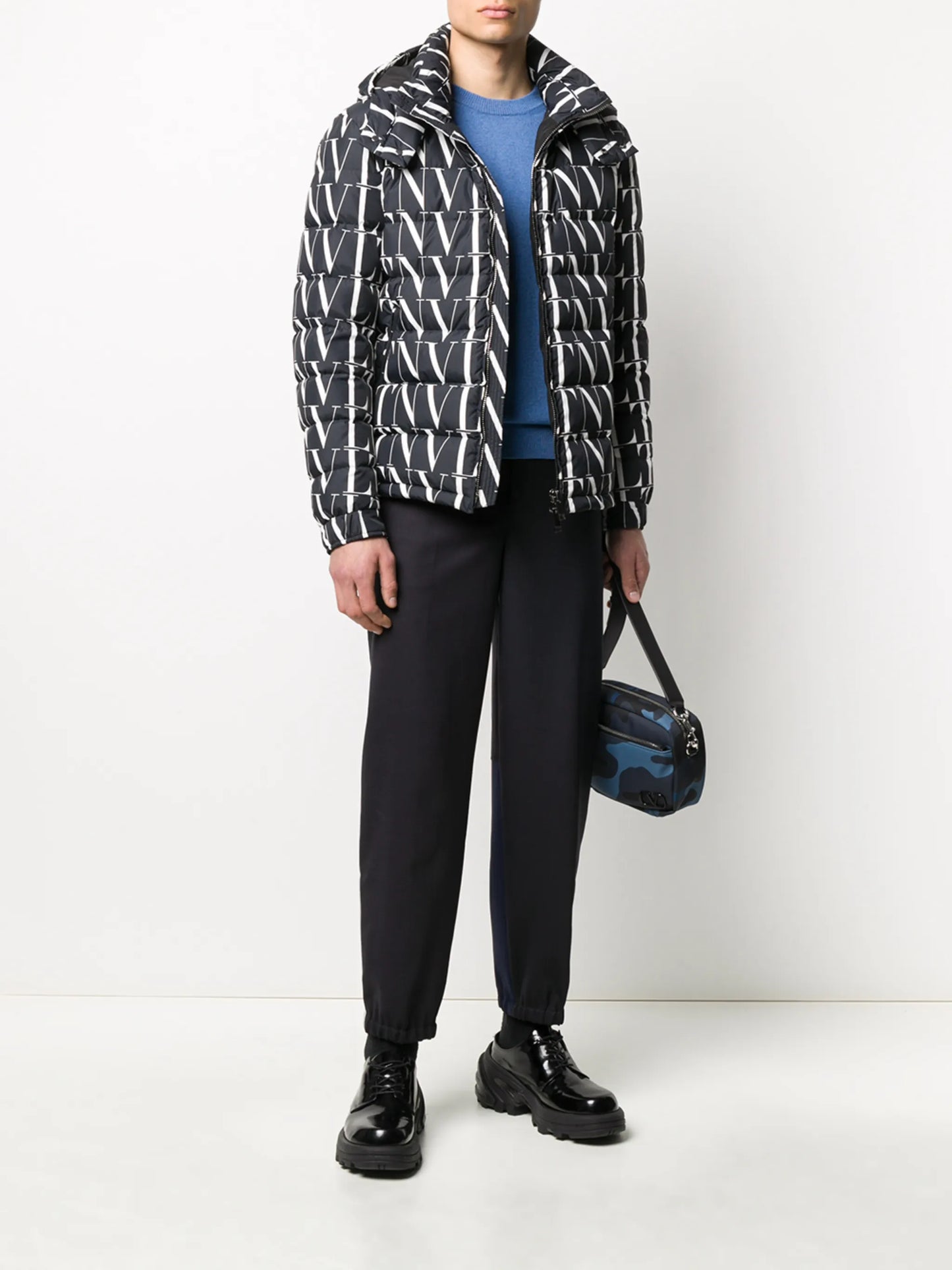 VLTN print hooded down jacket