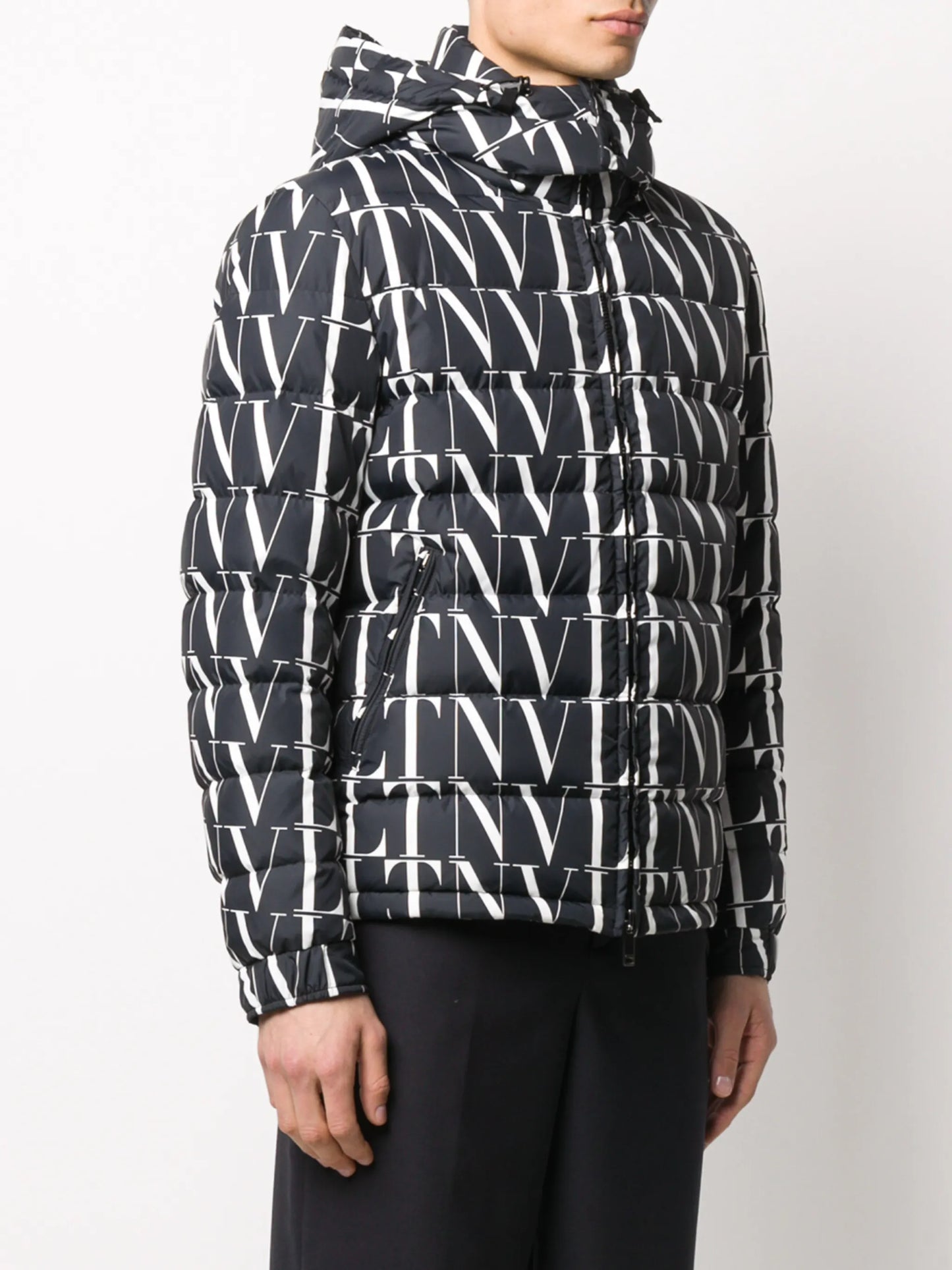VLTN print hooded down jacket