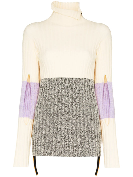 colour-blocked ribbed-knit turtleneck sweater