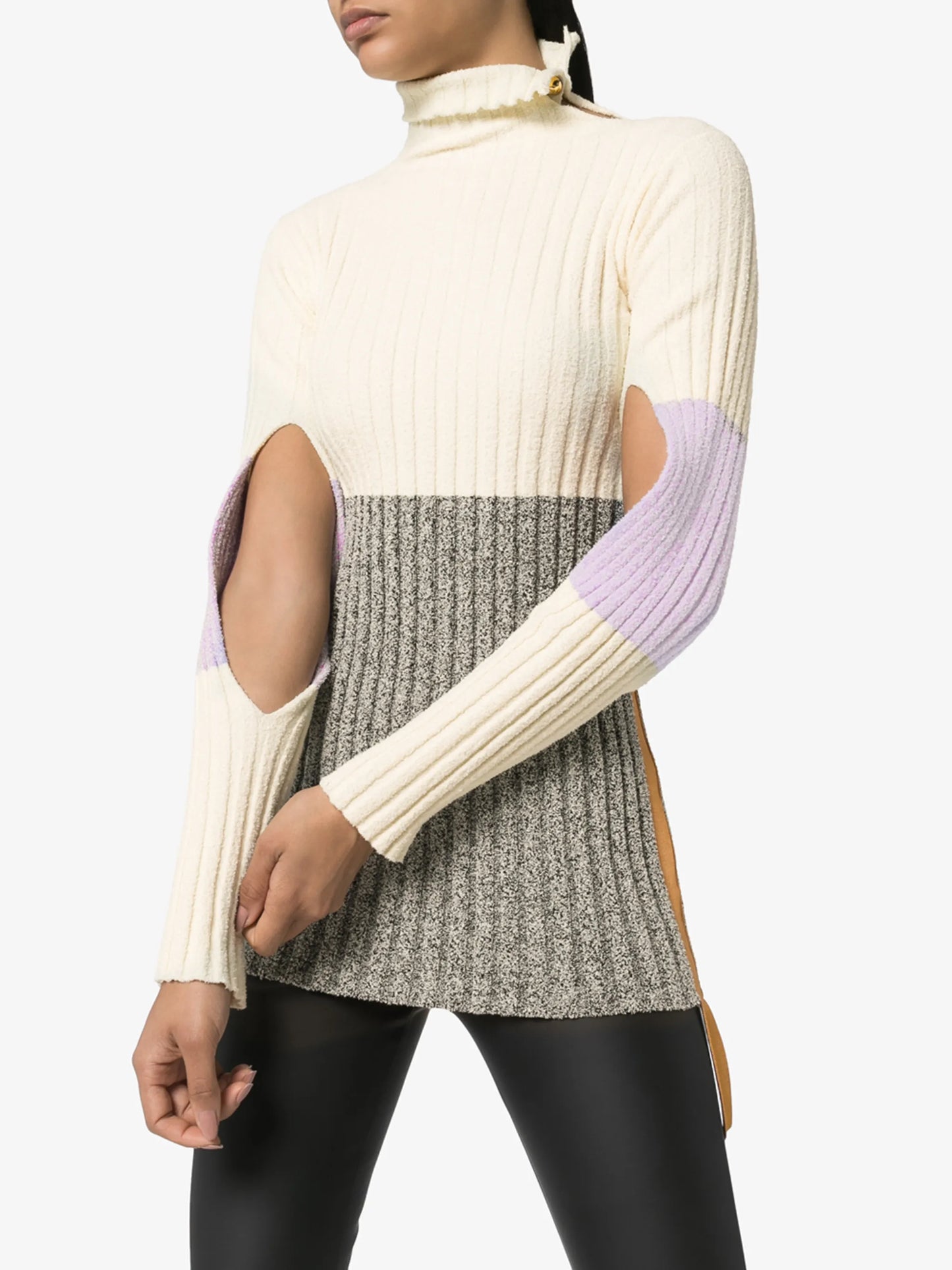 colour-blocked ribbed-knit turtleneck sweater