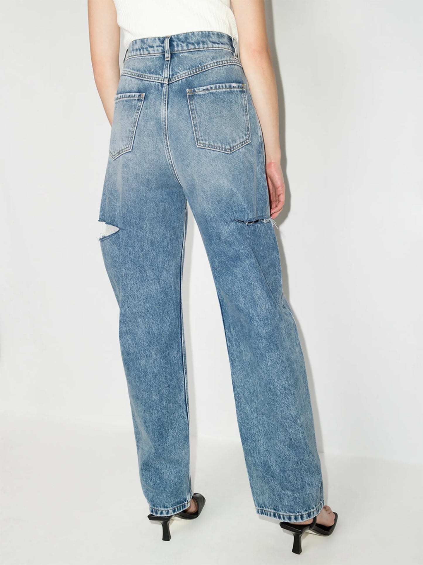 distressed straight-leg jeans