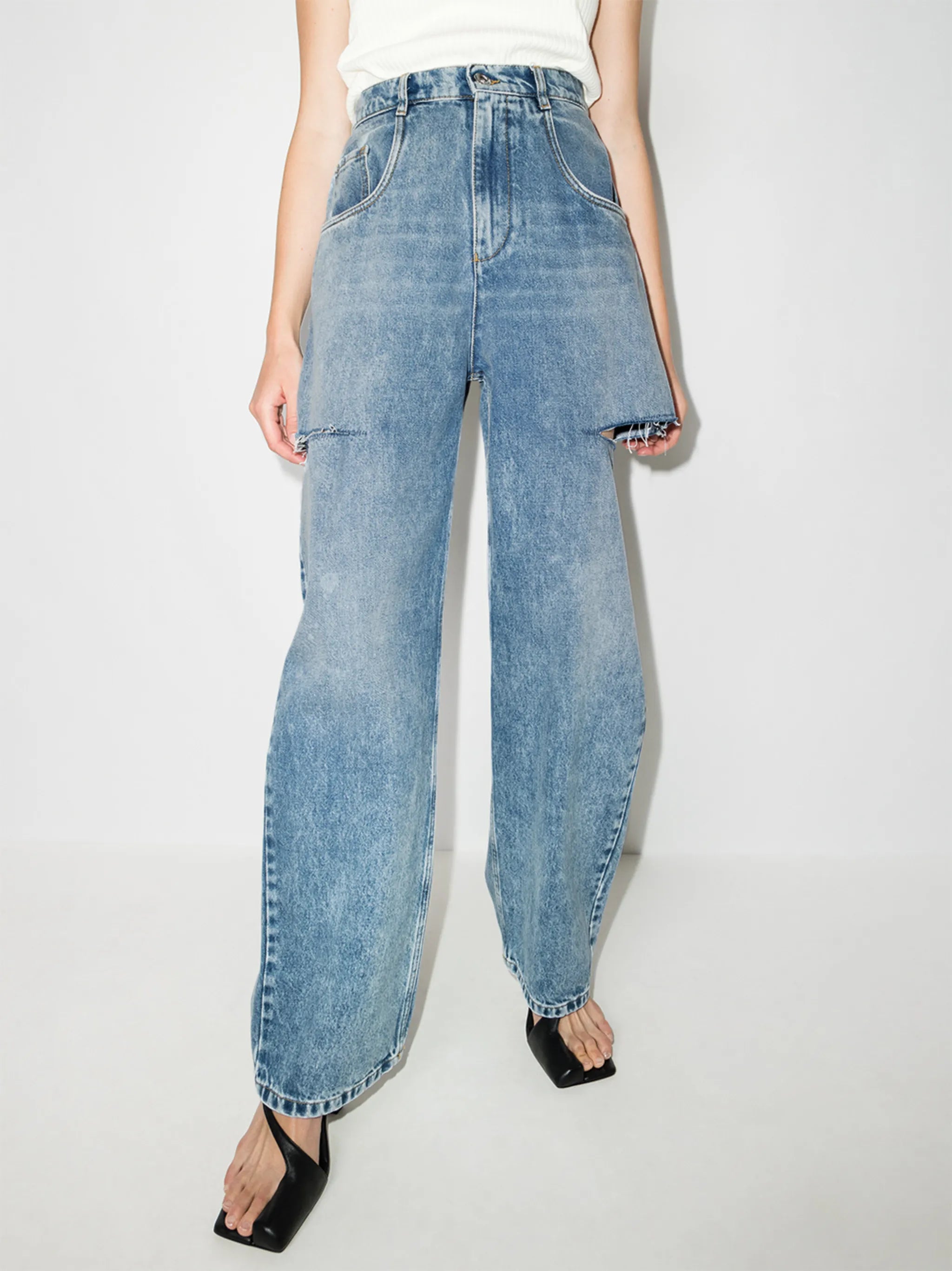 distressed straight-leg jeans