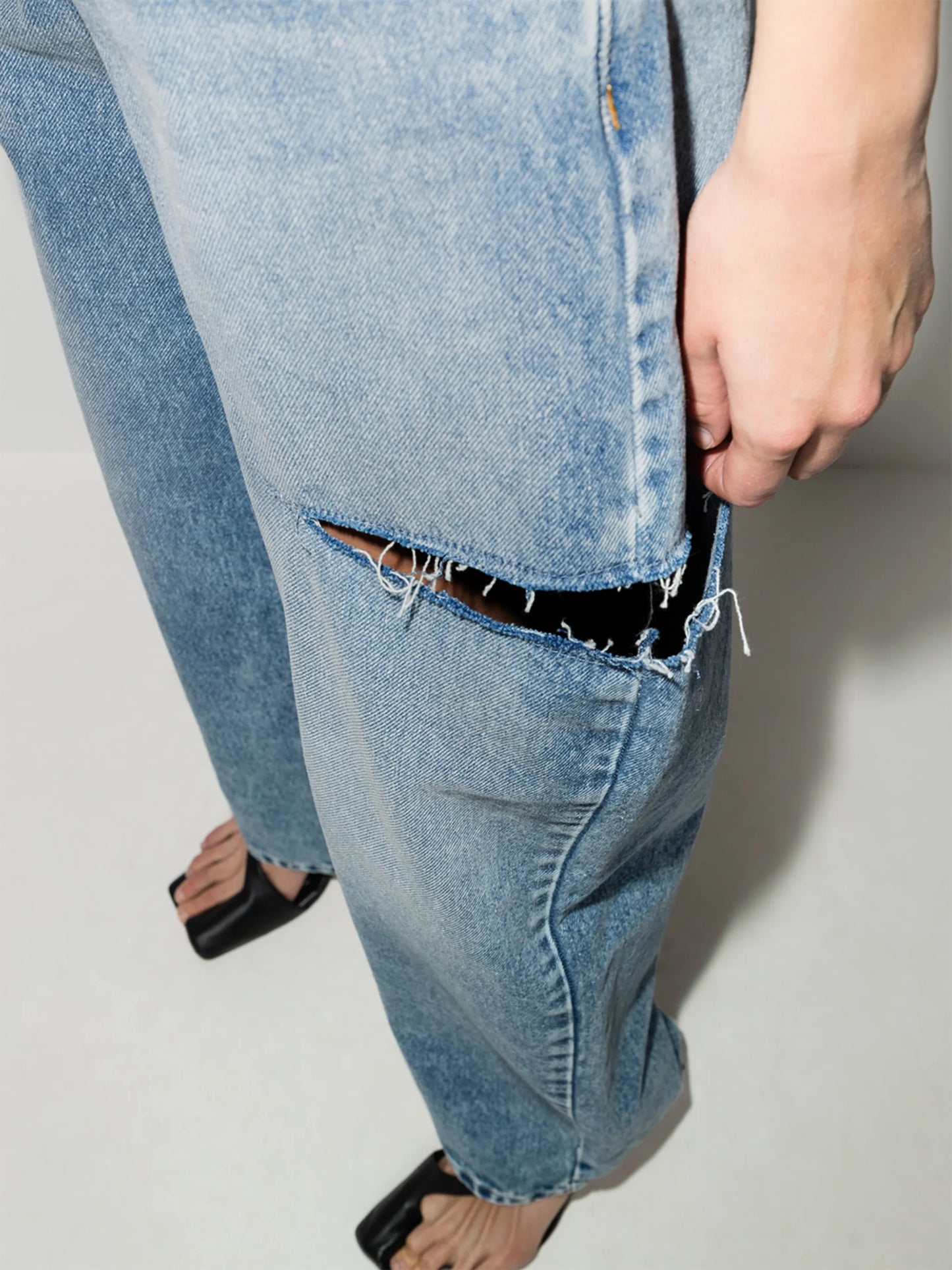 distressed straight-leg jeans