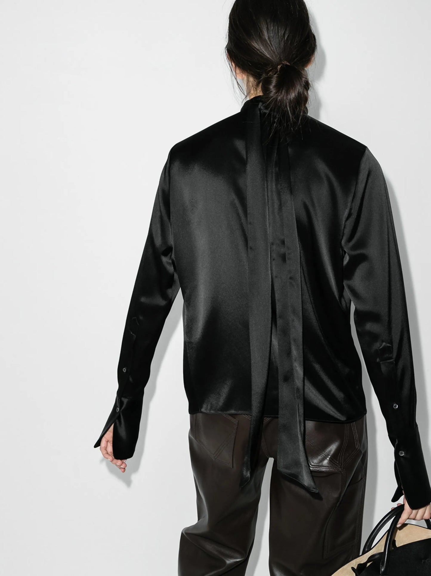 Lavalliere gathered tie neck top