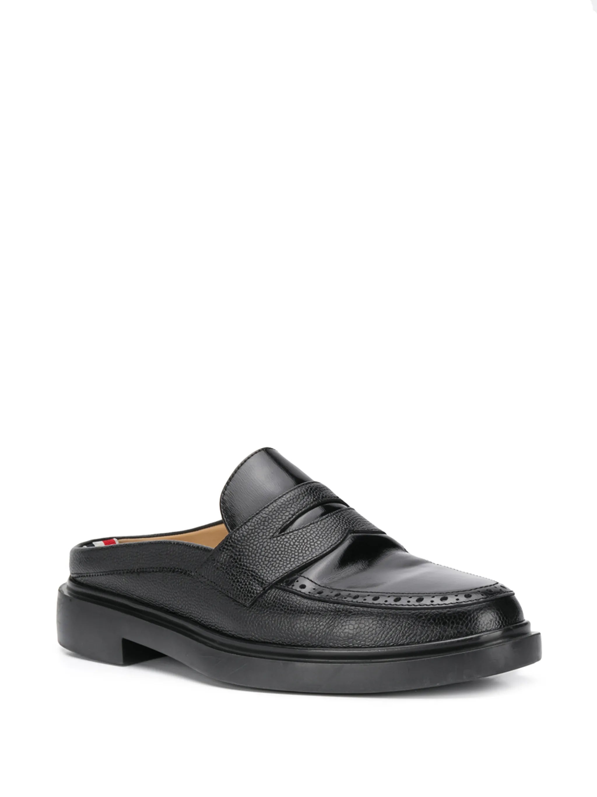 pebbled leather penny loafer mules