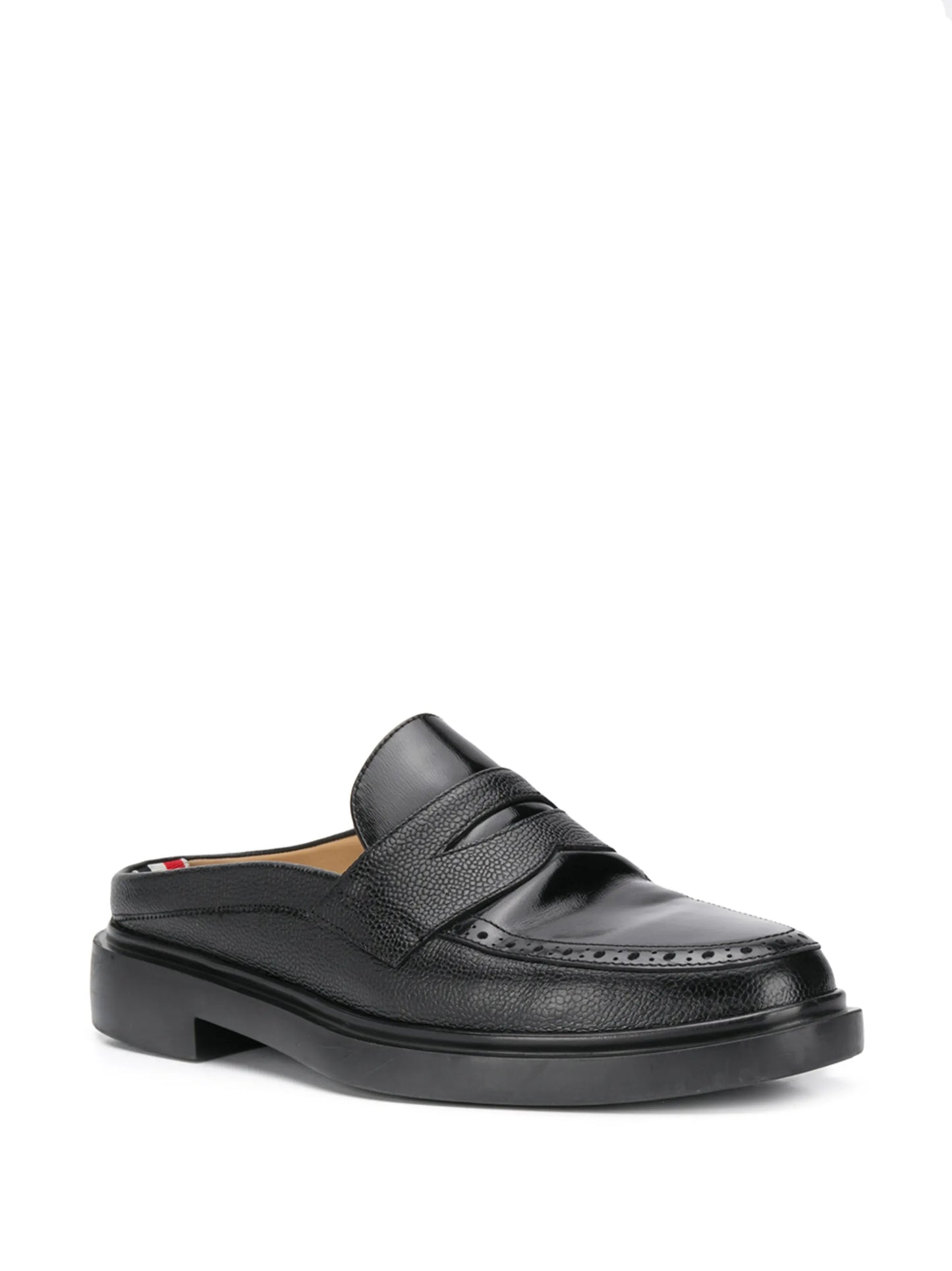 pebbled leather penny loafer mules