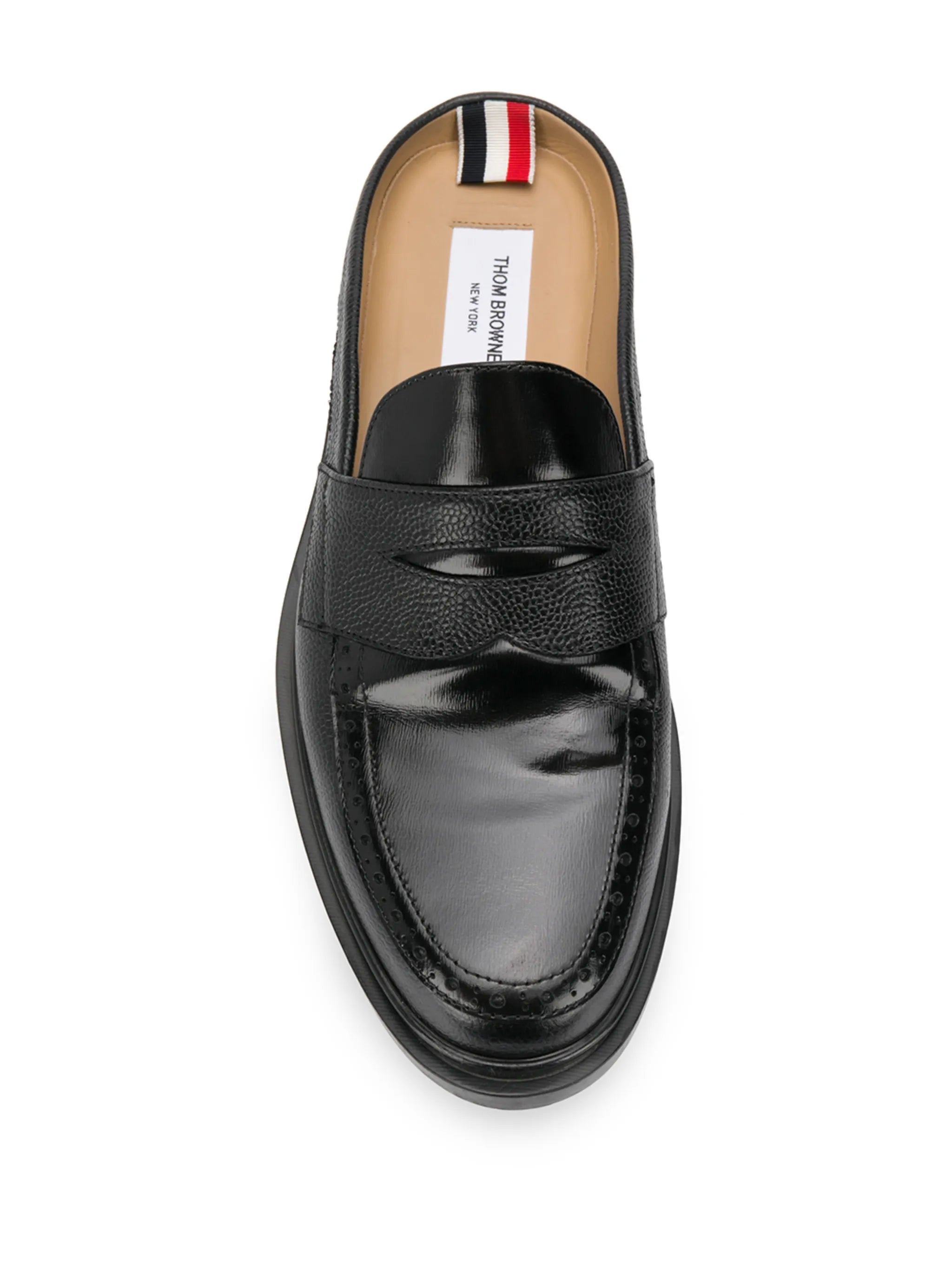 pebbled leather penny loafer mules