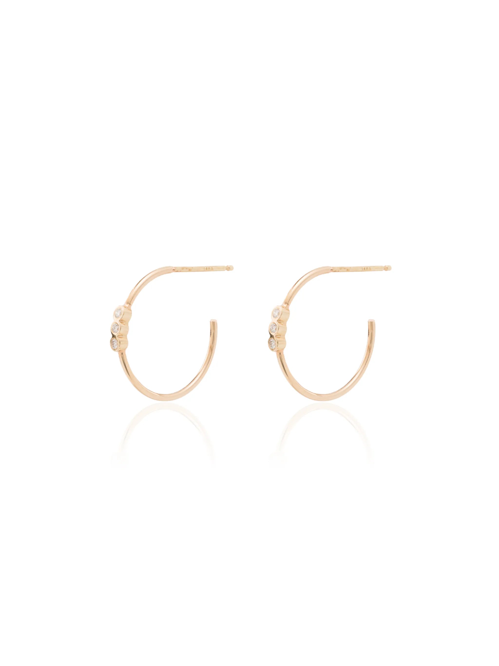 14kt yellow gold diamond hoop earrings