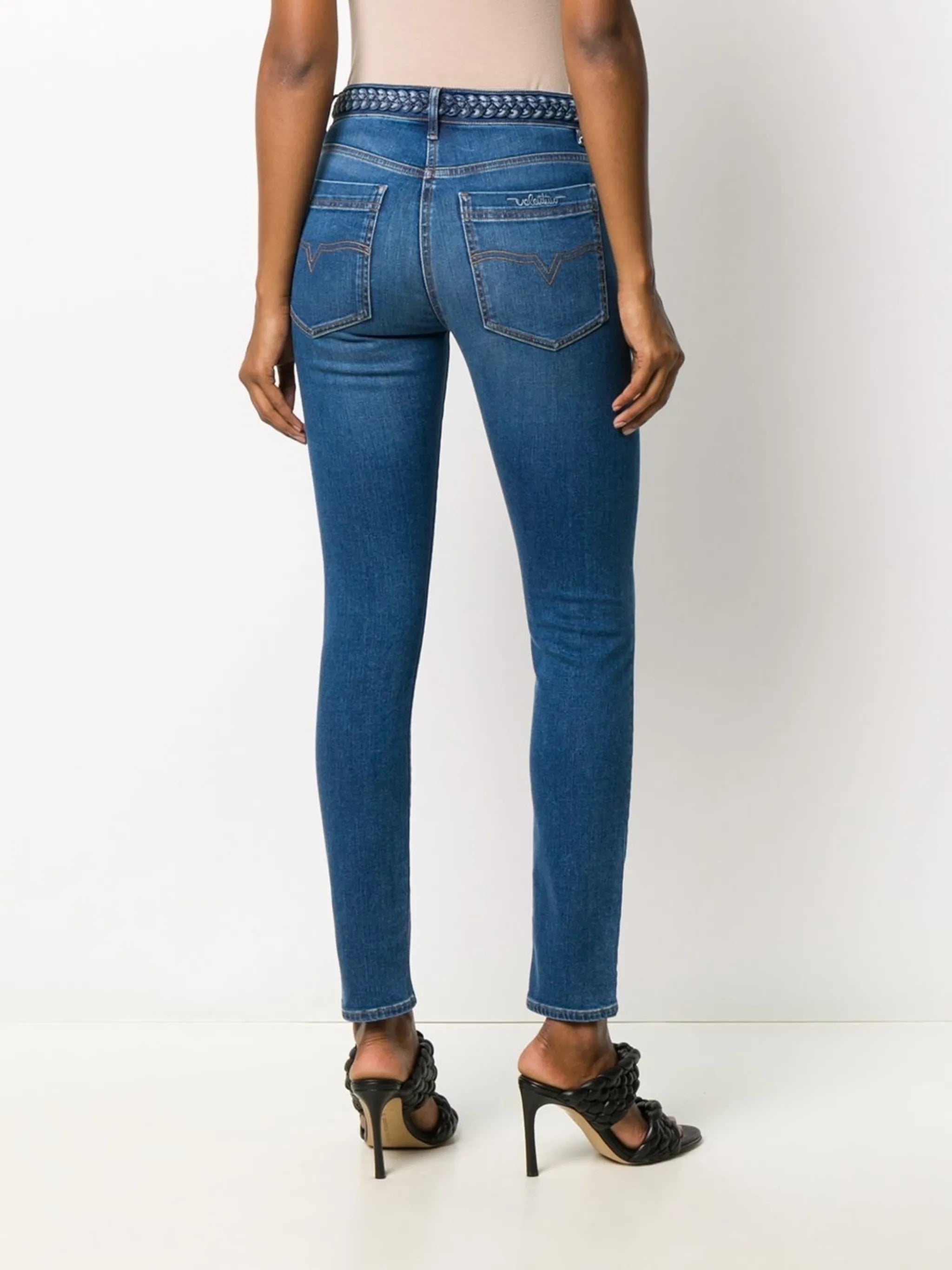 braided-waistband skinny jeans