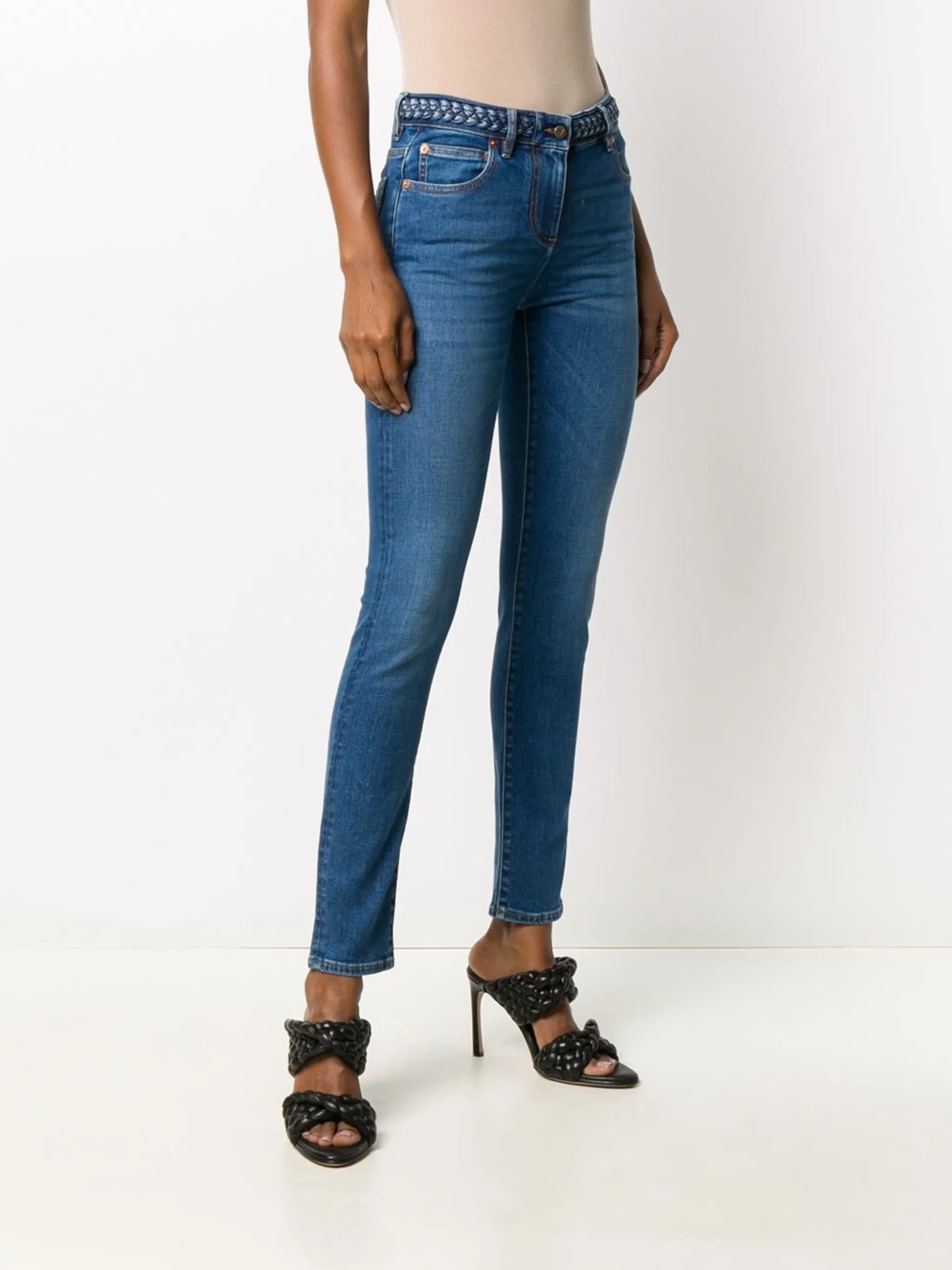 braided-waistband skinny jeans