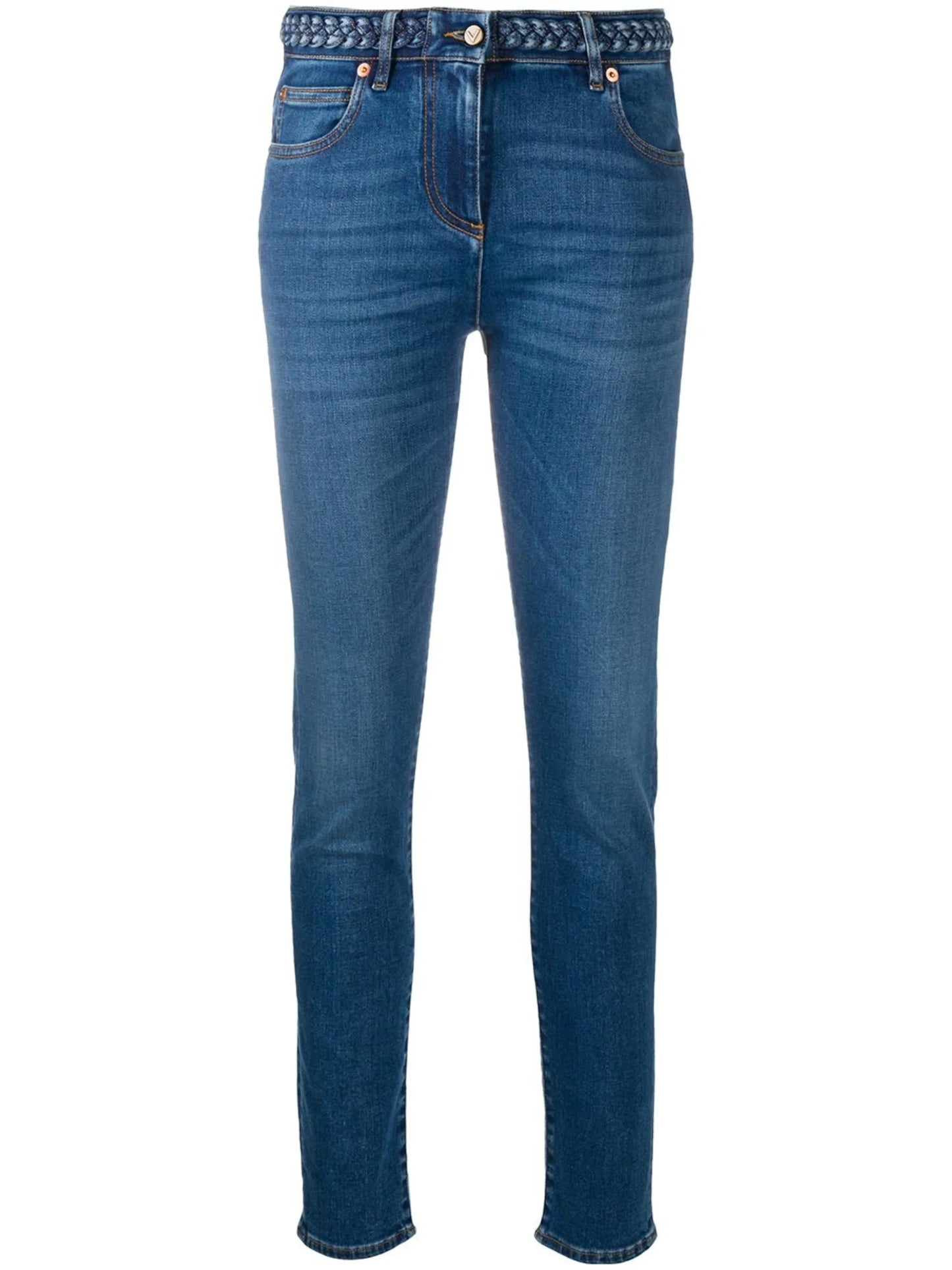 braided-waistband skinny jeans