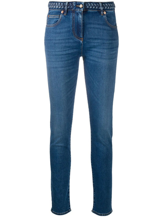 braided-waistband skinny jeans