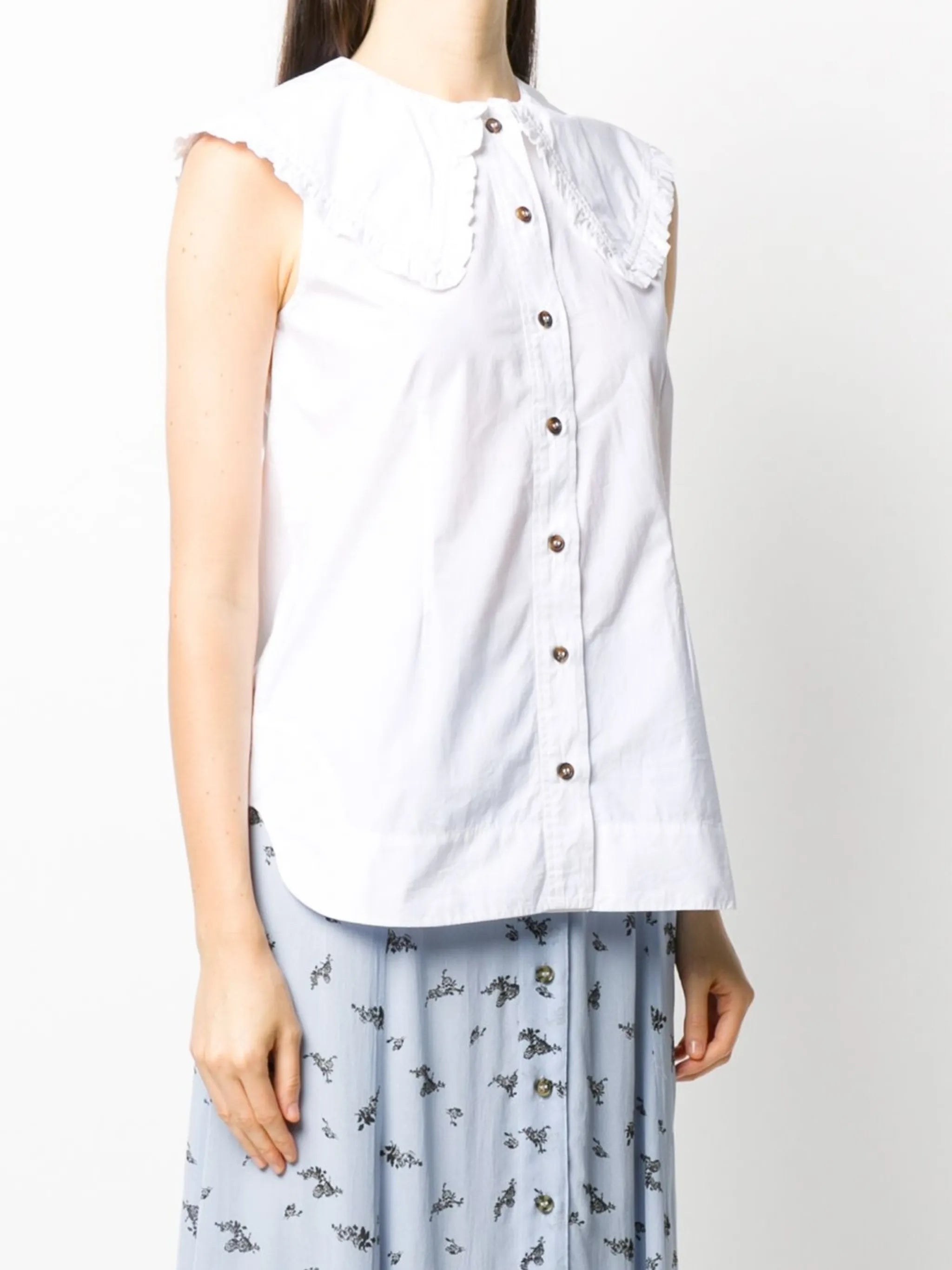 ruffled buttoned top