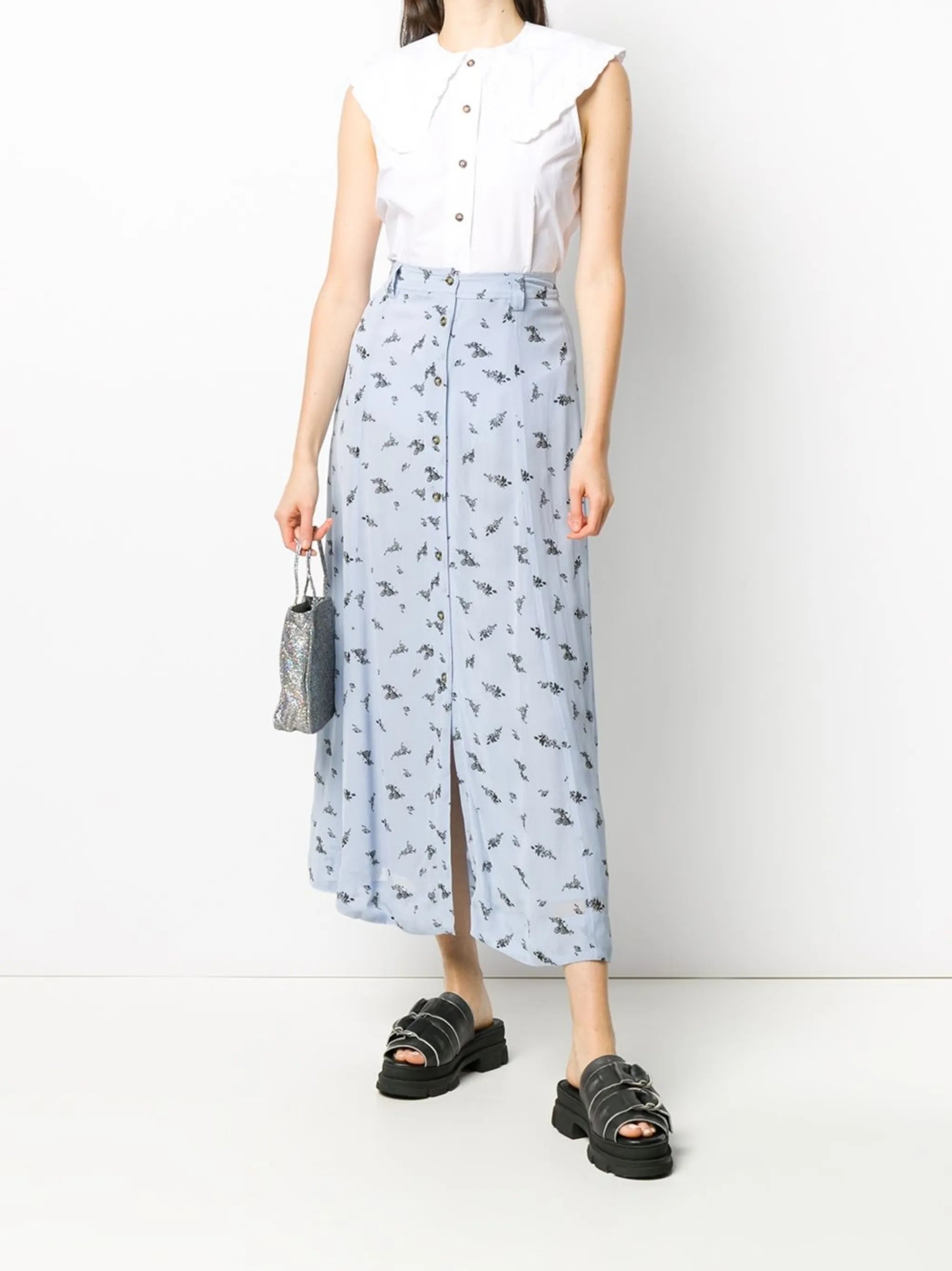 ruffled buttoned top