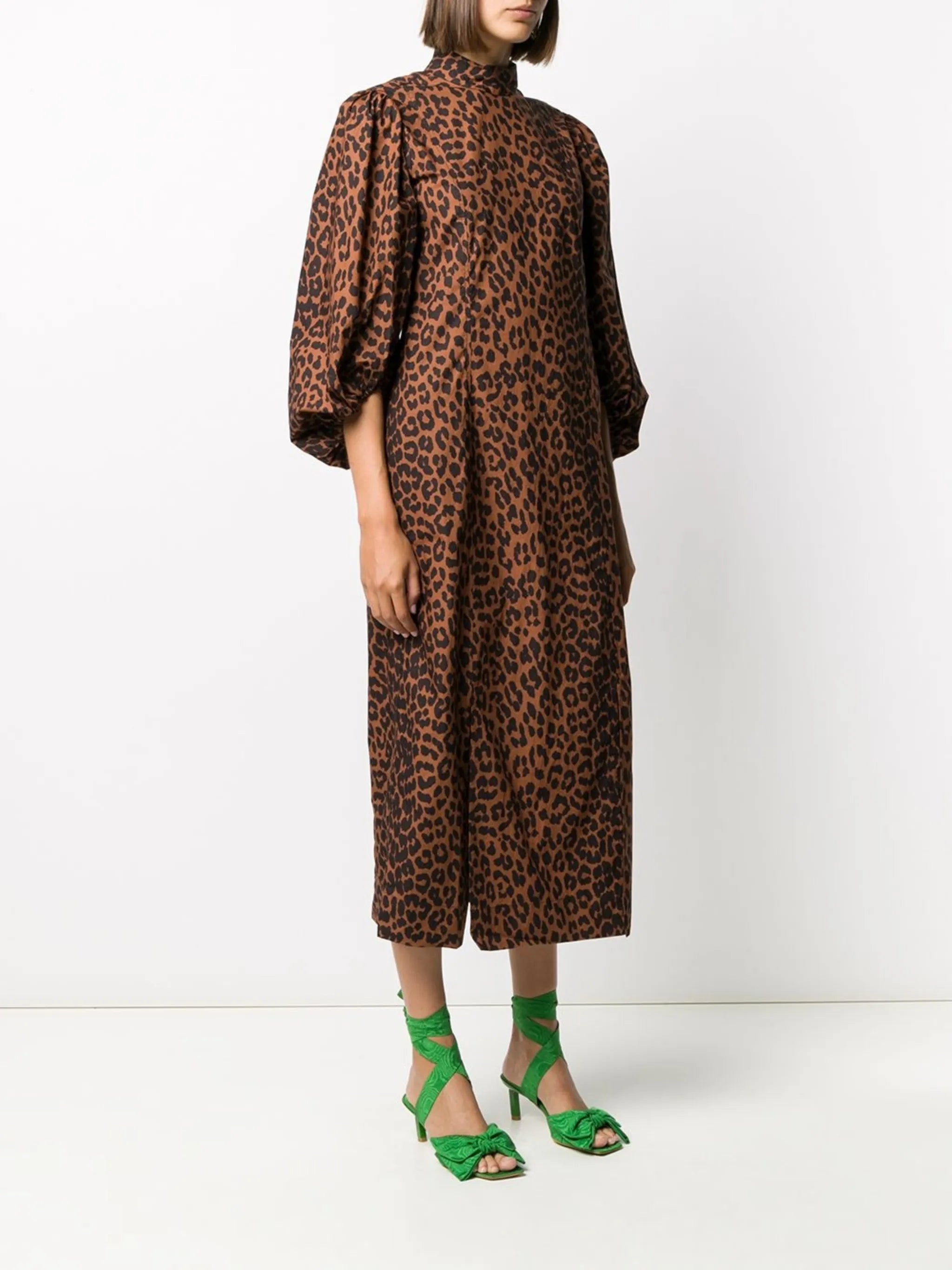 pouf-sleeve leopard-print dress