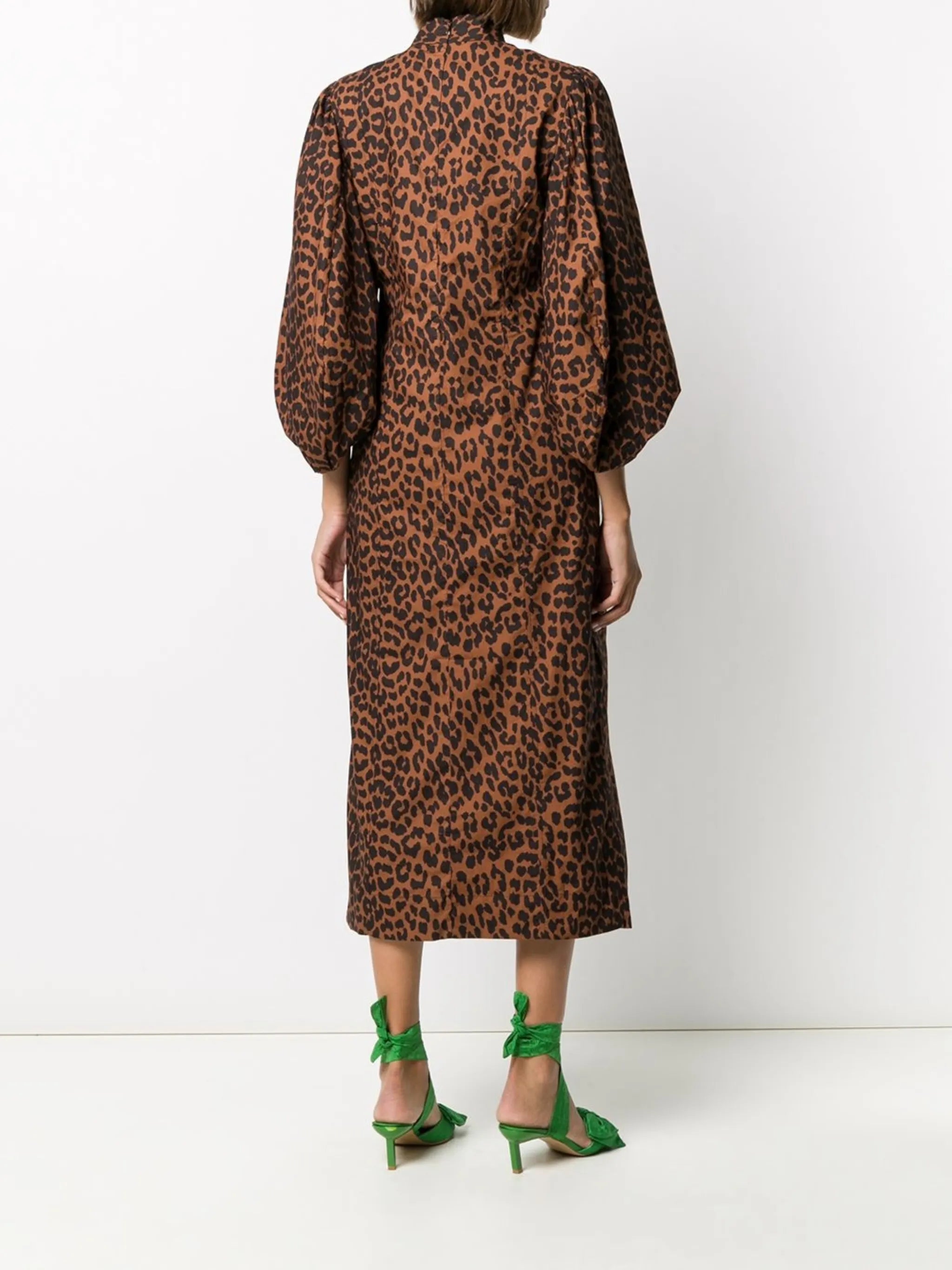 pouf-sleeve leopard-print dress
